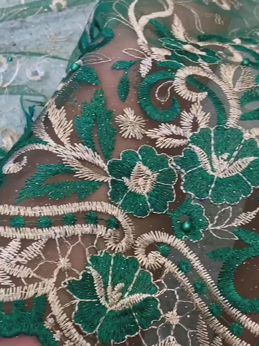 Emerald Gold Embroidered Lace