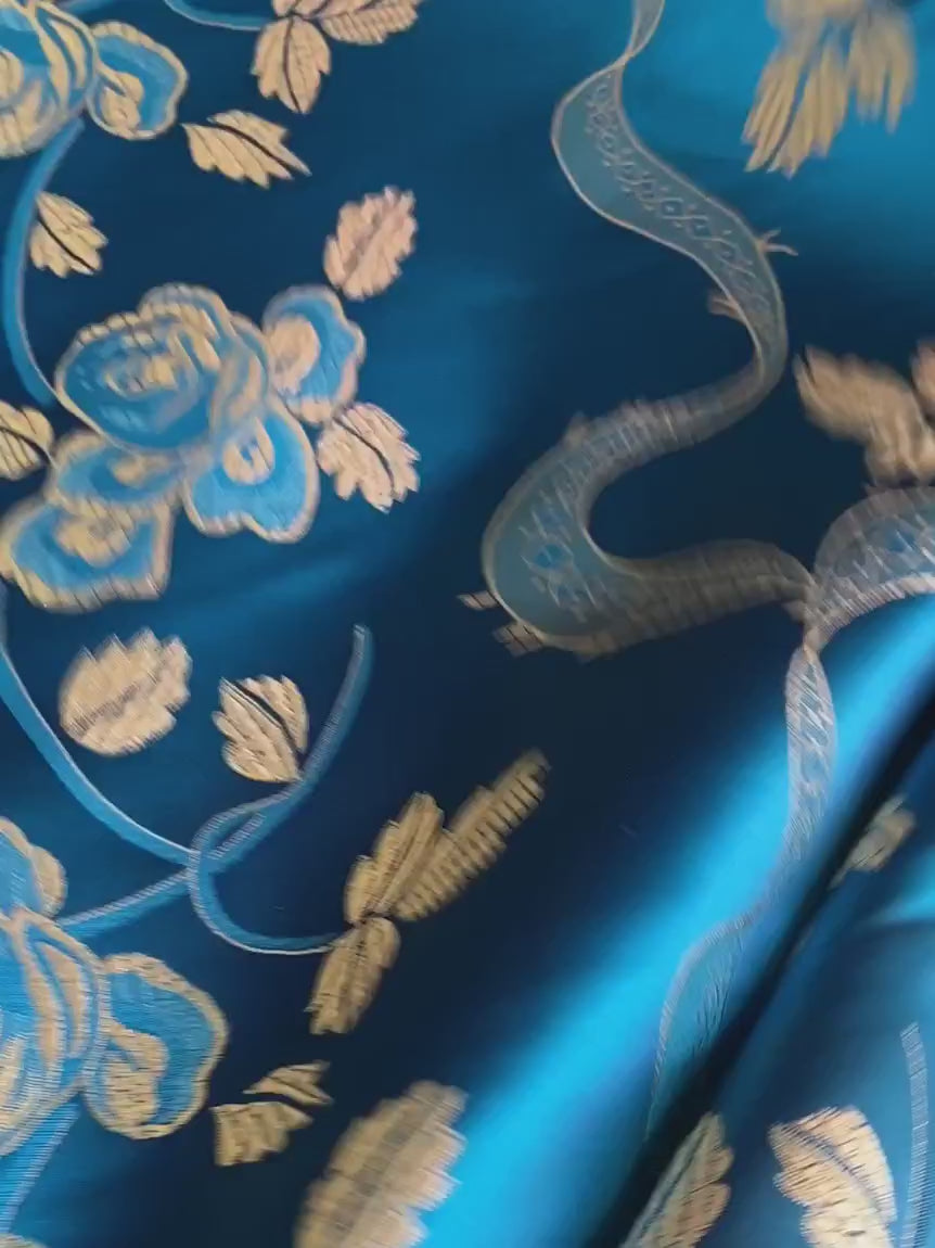  blue Floral Print Brocade, dark blue Floral Print Brocade, Floral Print Brocade for bride, Floral Print Brocade in low price, Floral Print Brocade, light blue Floral Print Brocade, Floral Print Brocade on sale, traditional Floral Print Brocade