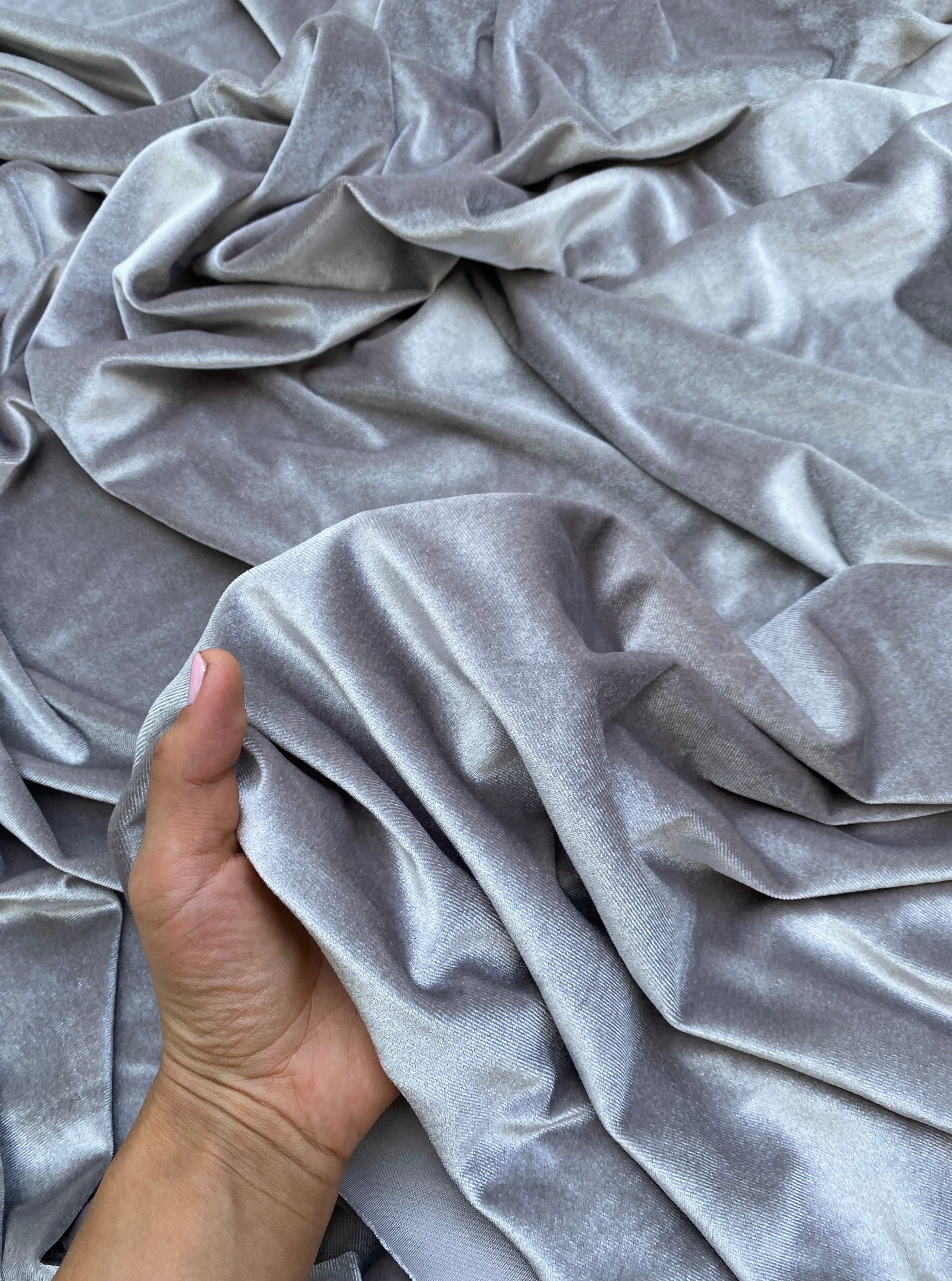 Feather gray stretch velvet, gray stretch velvet for gown, stretch velvet for wedding, stretch pure velvet, gray stretch velvet for brides, silver stretch fancy velvet, velvet for dress, stretch expensive velvet