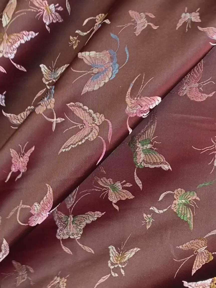 Brown Embroidered Butterfly Brocade, Brown butterfly print brocade Fabric, Brown Jacquard, Brown Satin Brocade with Butterflies, Brown Embroidered Butterfly Brocade fro women, Brown Embroidered Butterfly Brocade for dress, Embroidered Butterfly Brocade for homedecor, Brown Embroidered Butterfly Brocade on discount, brocade on sale 