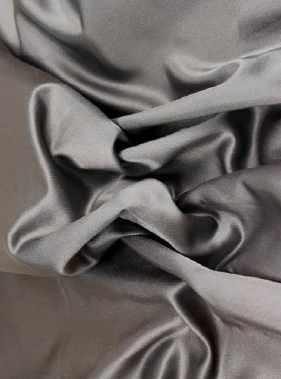 Dark Grey Duchesse Satin Fabric, Grey Bridal Shiny Satin by yard, Silver Heavy Satin Fabric for Wedding Dress, grey gown, light grey satin, dark grey satin, satin for woman, premium satin, buy satin online, best quality satin, discounted satin, cheap satin