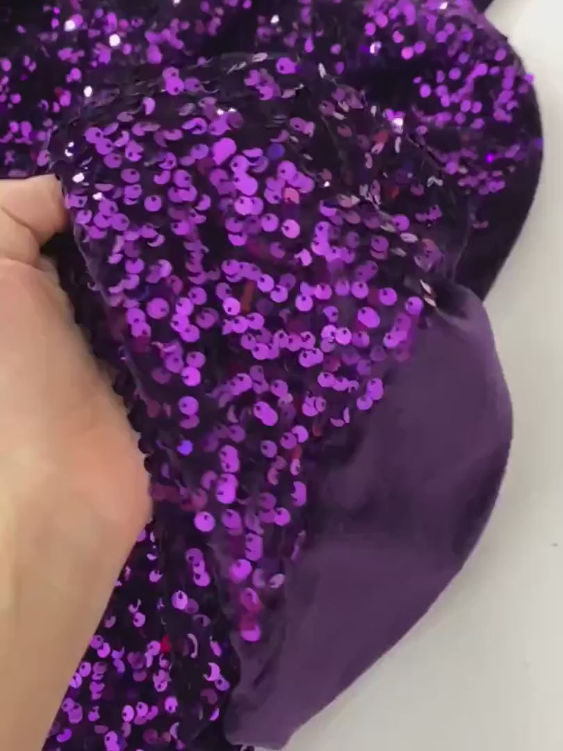 purple Sequin on Velvet, dark purple sequin on velvet, light purple sequin on velvet, shinny purple sequin on velvet, velvet on discount, velvet on sale, buy velvet online, kikitextile velvet, premium velvet, velvet for gown, velvet for woman, velvet for bride