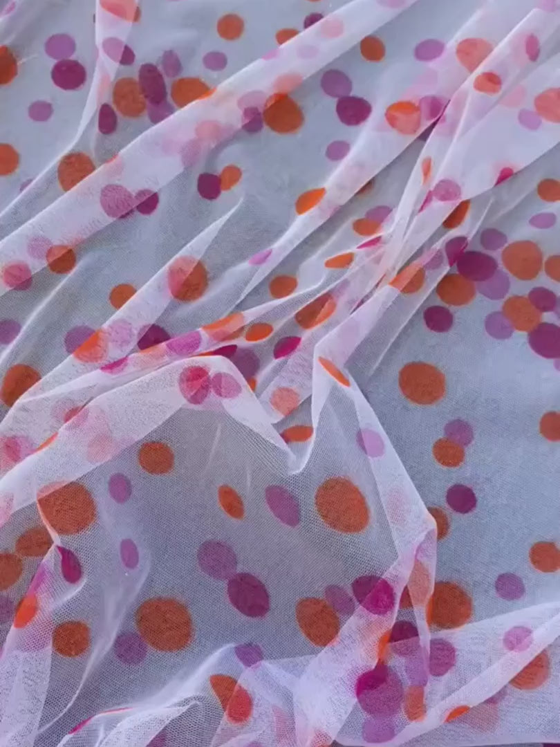 pink orange pola dot tulle, Multicolor Polka Dot Tulle Fabric, Rainbow Polka Dot Tulle Mesh , White Stretch dot mesh tulle by yard, Pink dot tulle , Girl dress fabric, polka dot tulle for woman, premium polka dot tulle, buy tulle online, tulle on sale, tulle on discount