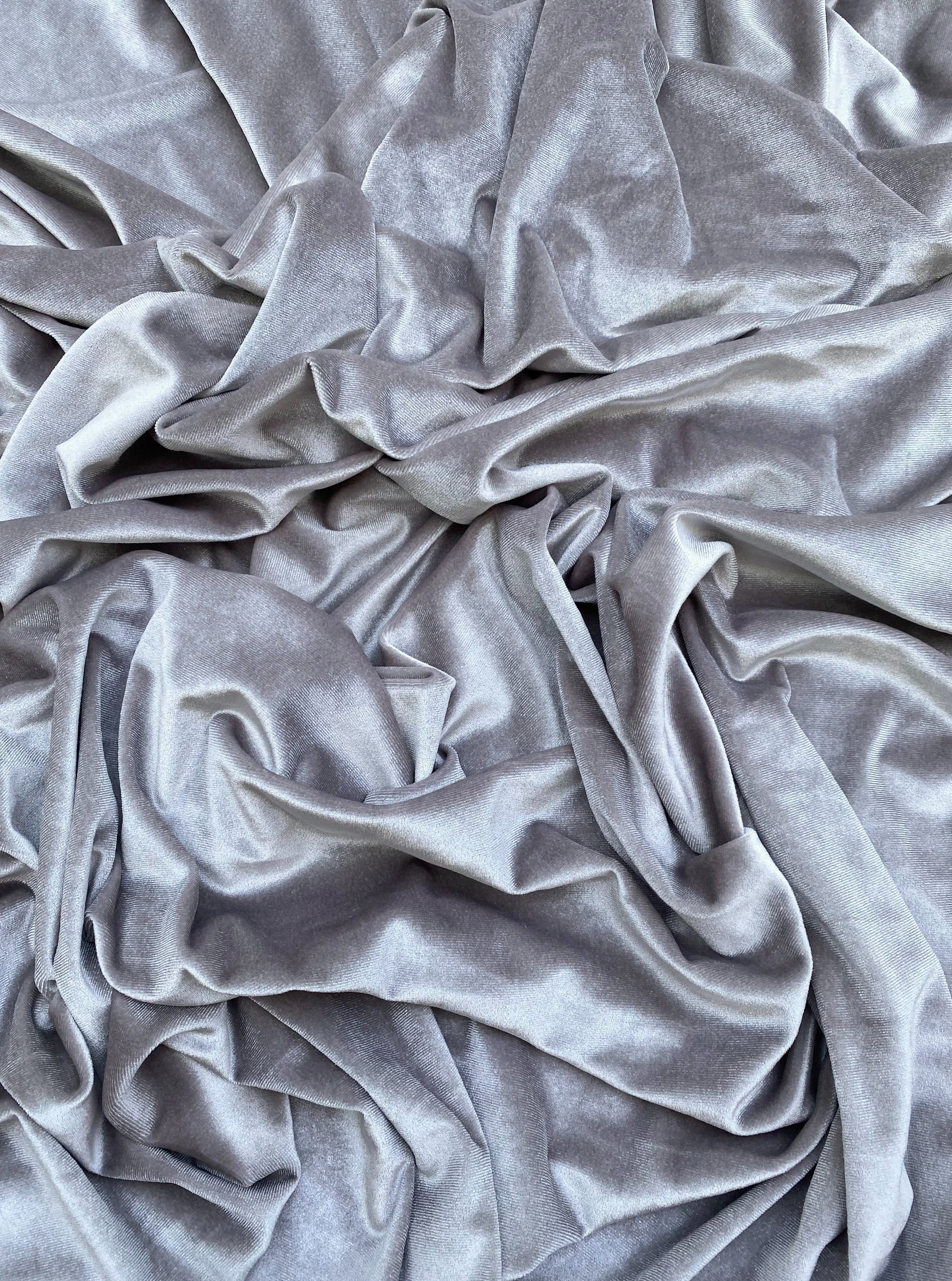 Feather gray stretch velvet, gray stretch velvet for gown, stretch velvet for wedding, stretch pure velvet, gray stretch velvet for brides, silver stretch fancy velvet, velvet for dress, stretch expensive velvet