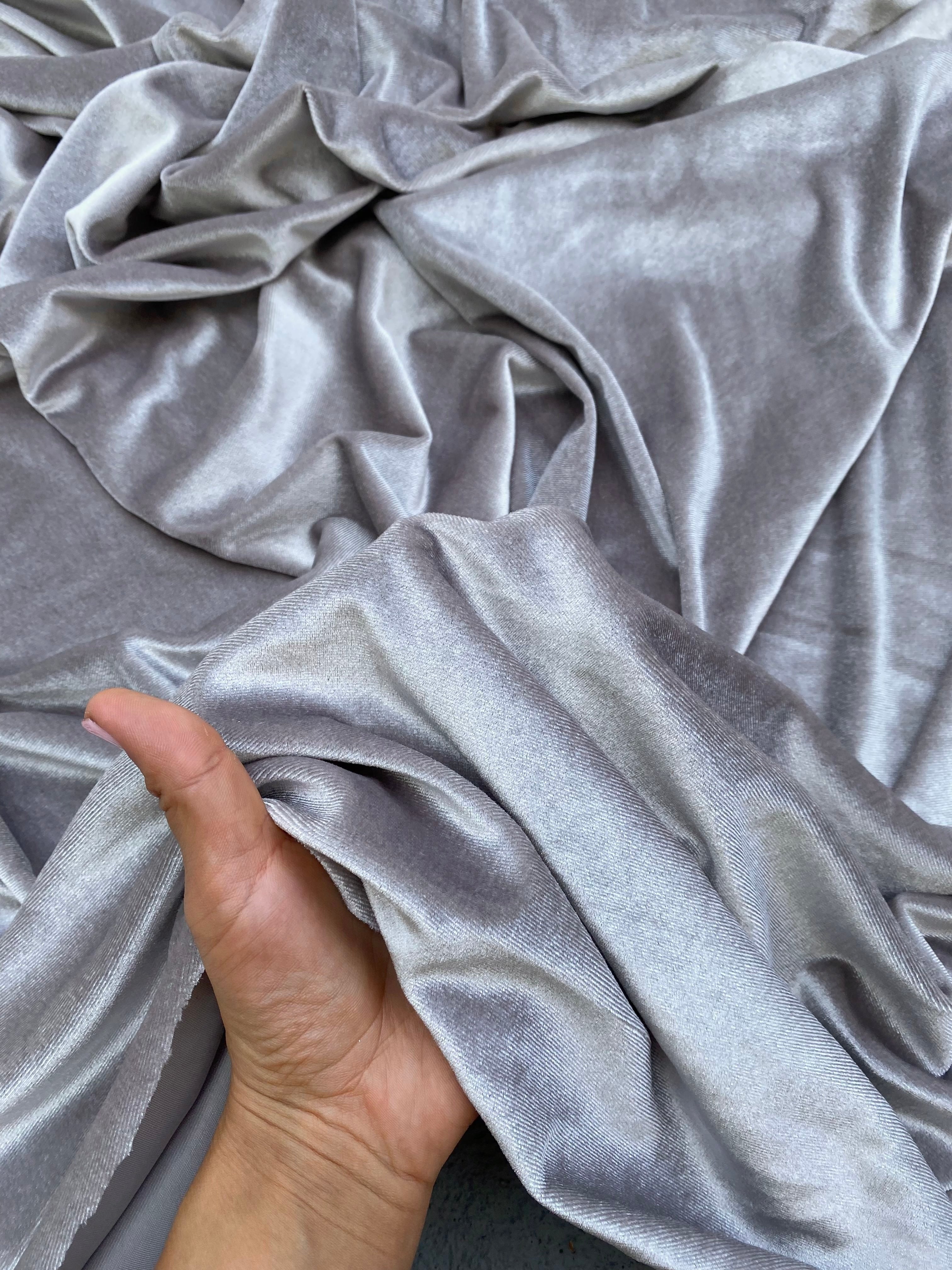 Feather gray stretch velvet, gray stretch velvet for gown, stretch velvet for wedding, stretch pure velvet, gray stretch velvet for brides, silver stretch fancy velvet, velvet for dress, stretch expensive velvet