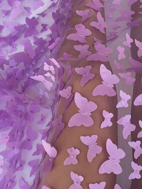 3D lavender Butterfly Lace Fabric , purple Butterfly Tulle By The Yard, light purple Tulle Lace Fabric, Dress Fabric, Bridal Lace Fabric, premium lace fabric, lace fabric on discount, lace fabric in low price, buy lace fabric online, lace fabric on sale