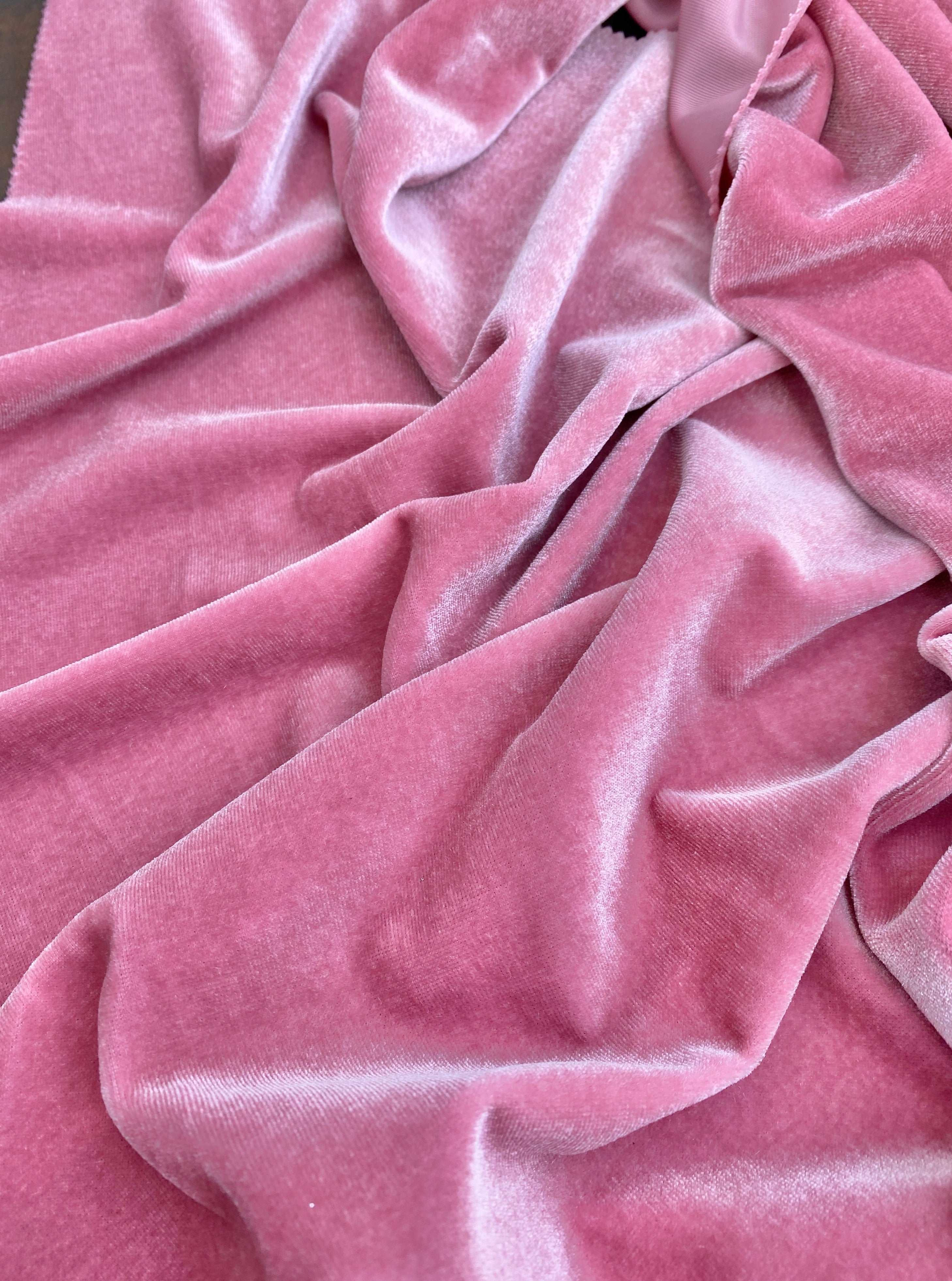 dusty rose stretch velvet, dusty rose stretch velvet for gown, stretch velvet for wedding, stretch pure velvet, pinkstretch velvet for brides, stretch fancy velvet, velvet for dress, stretch expensive velvet