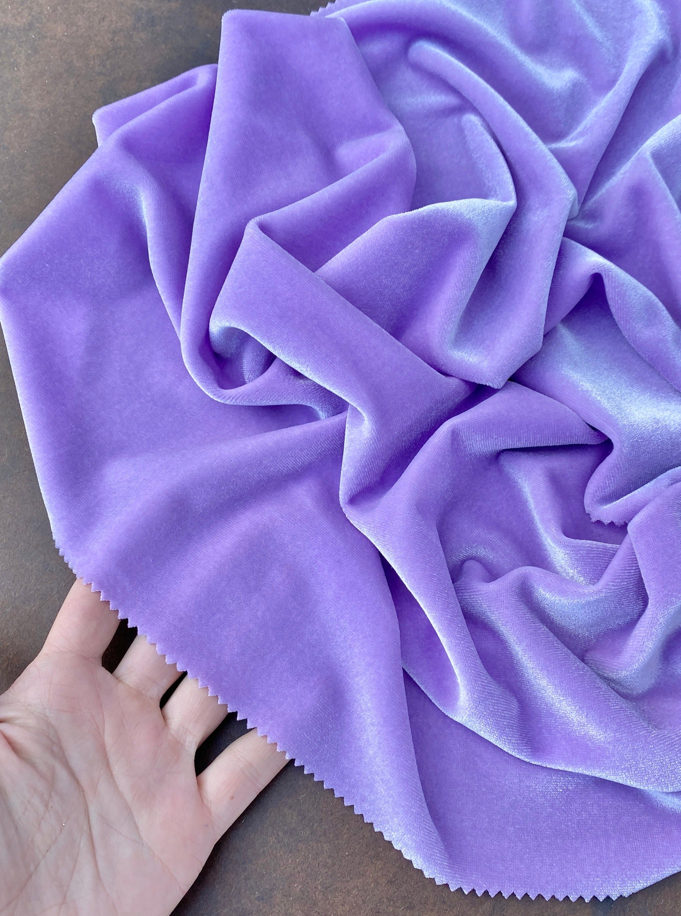 lavender stretch velvet, purple velvet, liliac velvet, blue color velvet, luxury velvet, velvet for bridal dress, kiki textiles, velvet store usa, velvet wholesale, velour velvet, polyester velvet, light purple color velvet for dress