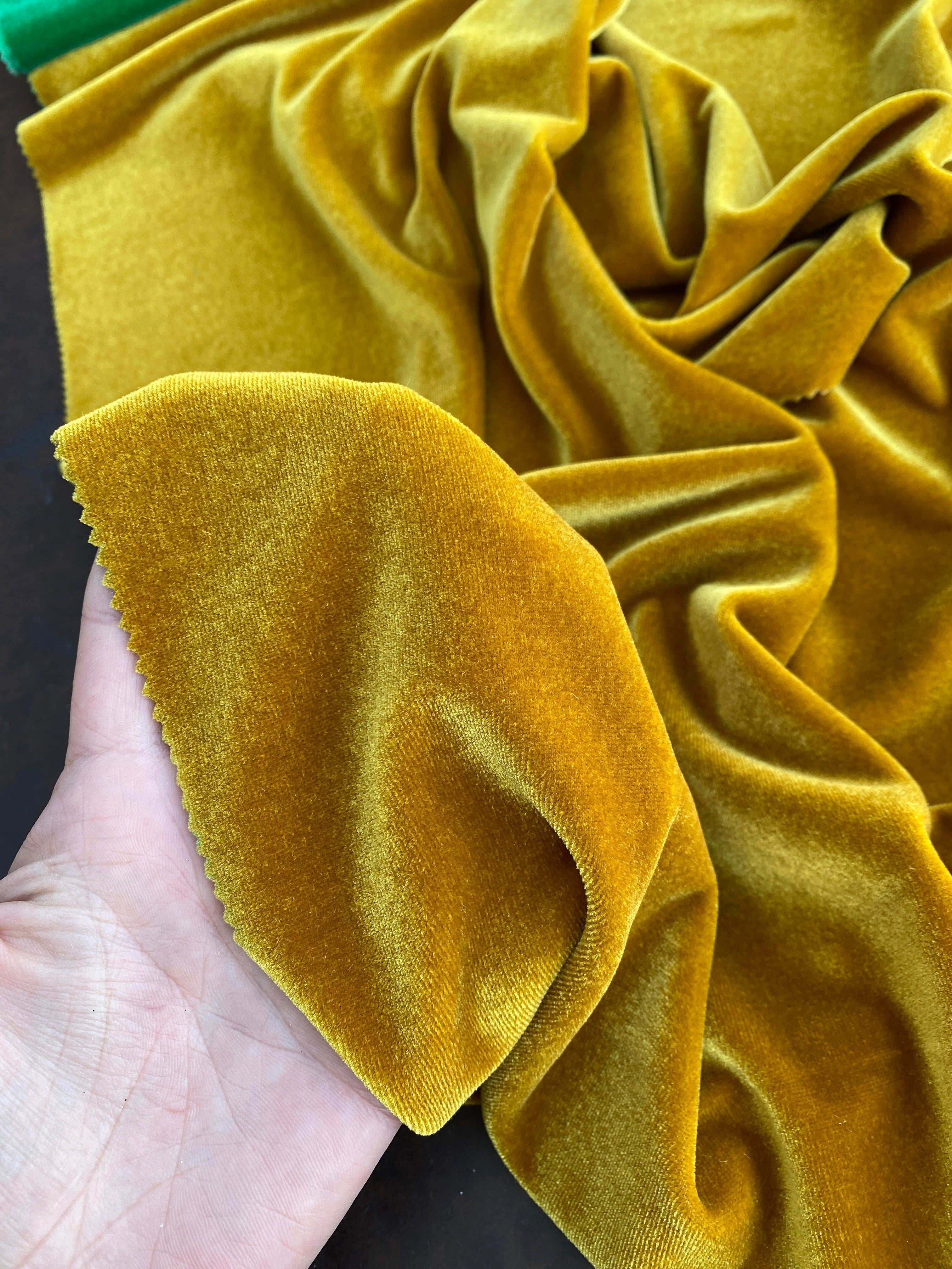 gold stretch velvet, golden stretch velvet for gown, yellow gold velvet for wedding, yellow stretch pure velvet, dark yellow stretch velvet for brides, gold stretch fancy velvet, golden color velvet for dress, gold color stretch expensive velvet, gold stretch fancy velvet, 4 way stretch velvet