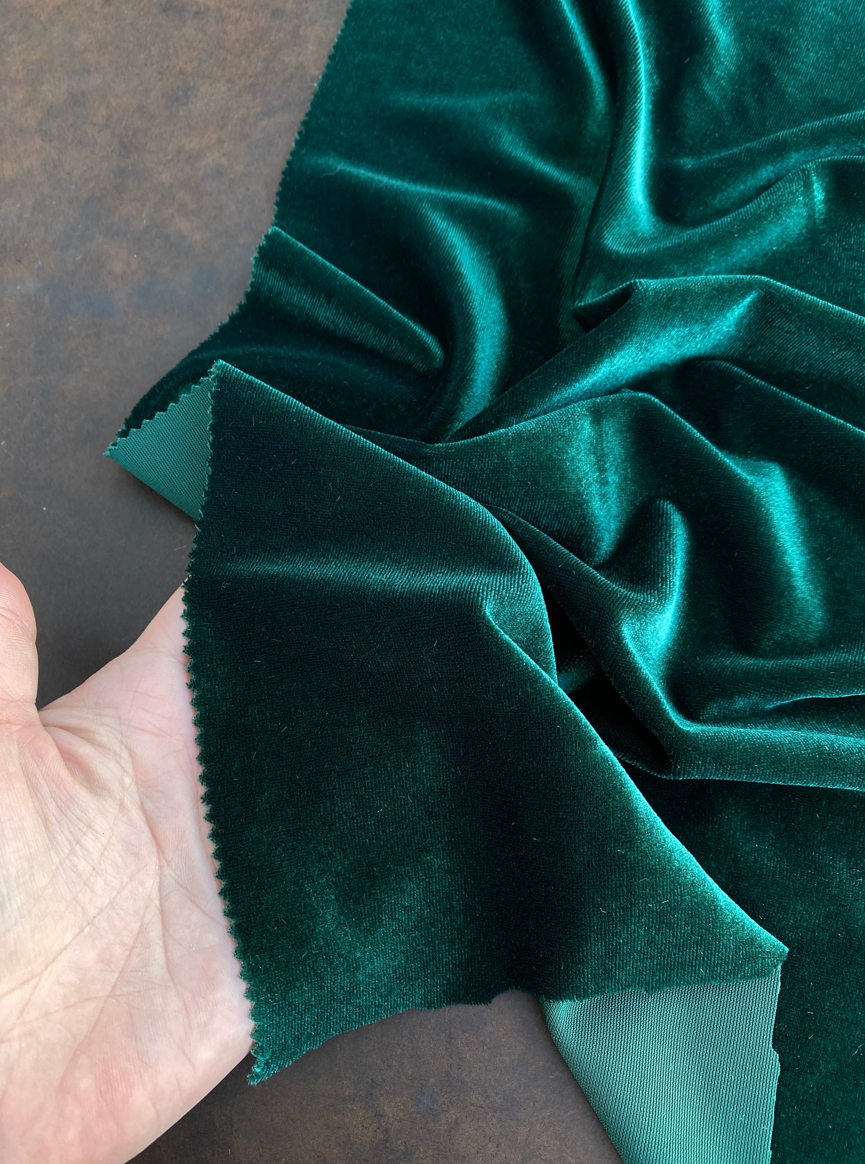 Hunter green stretch velvet, dark green stretch velvet for gown, stretch velvet for wedding, stretch pure velvet,  green stretch velvet for brides, stretch fancy velvet, velvet for dress, stretch expensive velvet 