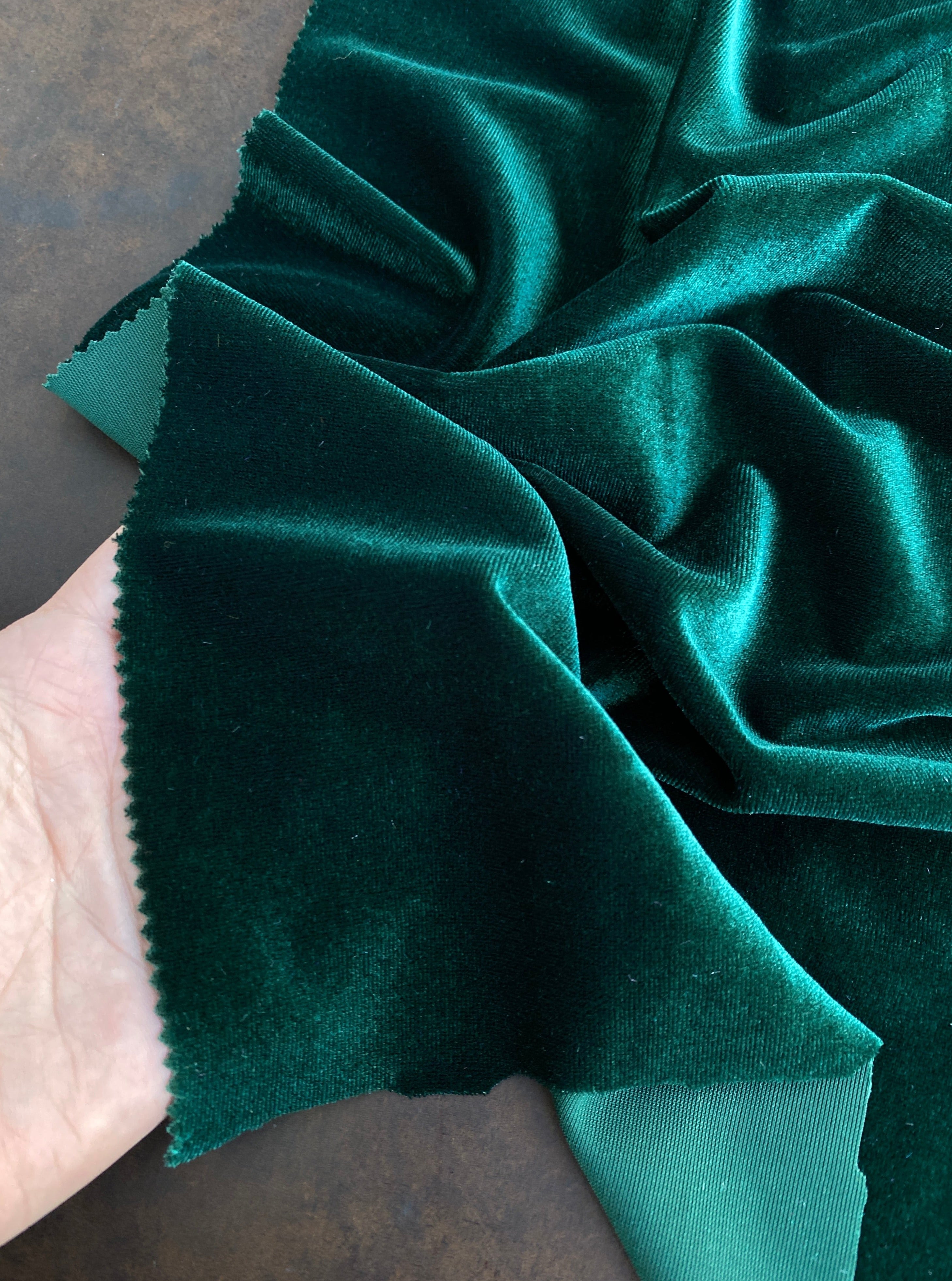 Hunter green stretch velvet, dark green stretch velvet for gown, stretch velvet for wedding, stretch pure velvet,  green stretch velvet for brides, stretch fancy velvet, velvet for dress, stretch expensive velvet 