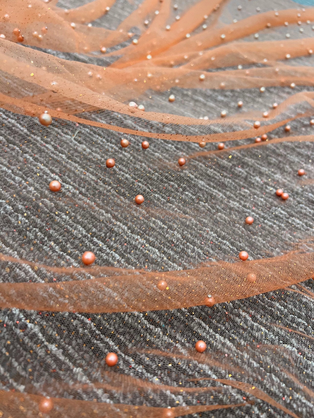 orange Tulle Bead Pearl Lace Fabric, light orange Pearl Beaded Tulle for Veil, dark orange Beaded Pearl Tulle Lace Fabric by the yard, orange pearl scattered tulle, Pearl Tulle Fabric for woman, Pearl Tulle Fabric for party wear, Pearl Tulle Fabric on discount,Pearl Tulle Fabric on sale