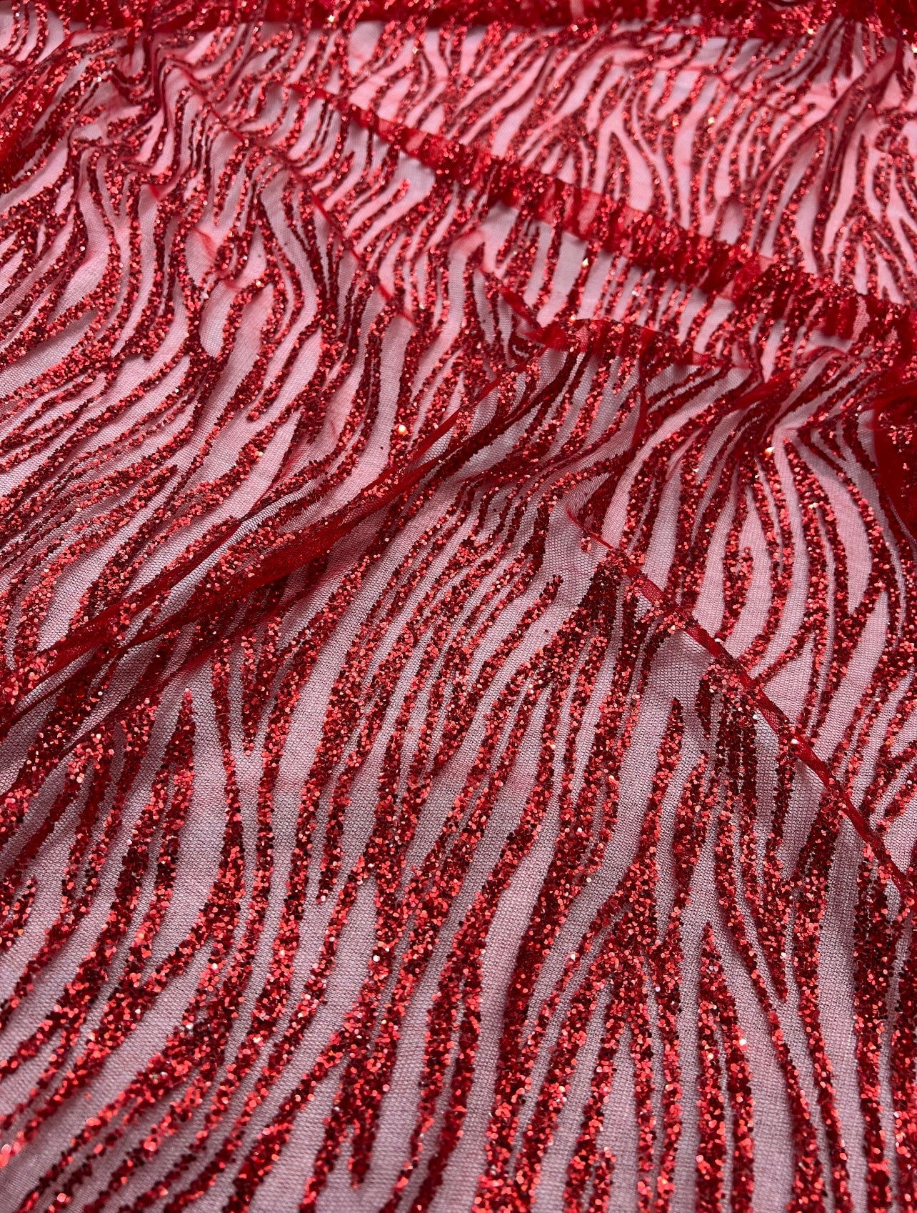 Red Glitter Lace Fabric on Mesh, dark red lace Glitter, light red Lace, blood red lace, lace for woman, lace for bride,  lace on discount, lace on sale, premium lace, kiki textile lace, lace for party wear dresses, lace on mesh