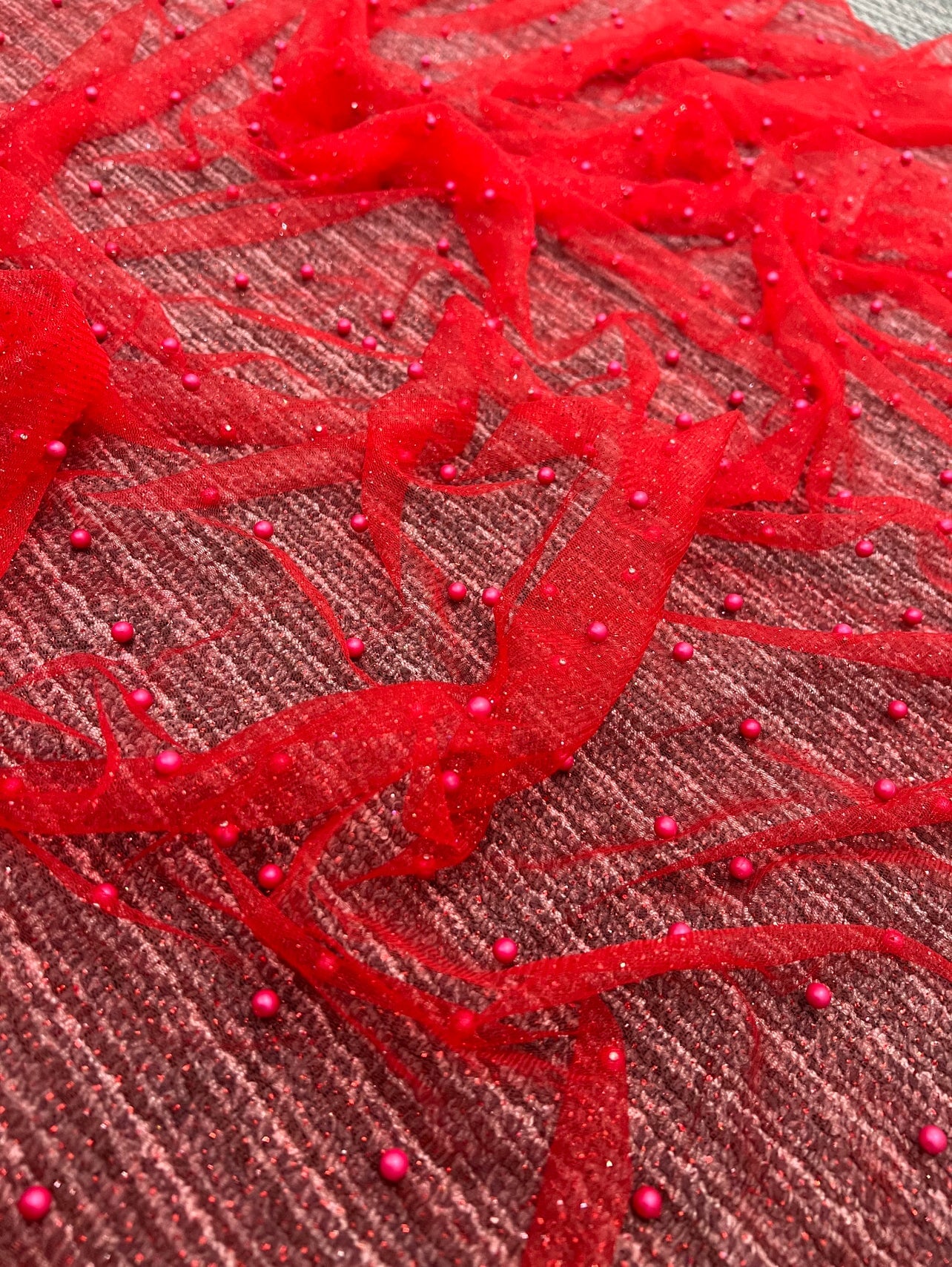 red Tulle Bead Pearl Lace Fabric, light red Pearl Beaded Tulle for Veil, dark red Beaded Pearl Tulle Lace Fabric by the yard, red pearl scattered tulle, Pearl Tulle Fabric for woman, Pearl Tulle Fabric for party wear, Pearl Tulle Fabric on discount,Pearl Tulle Fabric on sale