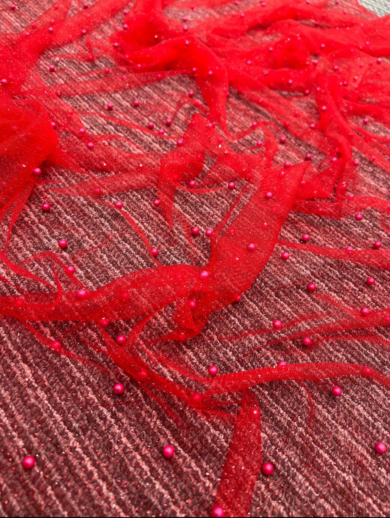 red Tulle Bead Pearl Lace Fabric, light red Pearl Beaded Tulle for Veil, dark red Beaded Pearl Tulle Lace Fabric by the yard, red pearl scattered tulle, Pearl Tulle Fabric for woman, Pearl Tulle Fabric for party wear, Pearl Tulle Fabric on discount,Pearl Tulle Fabric on sale