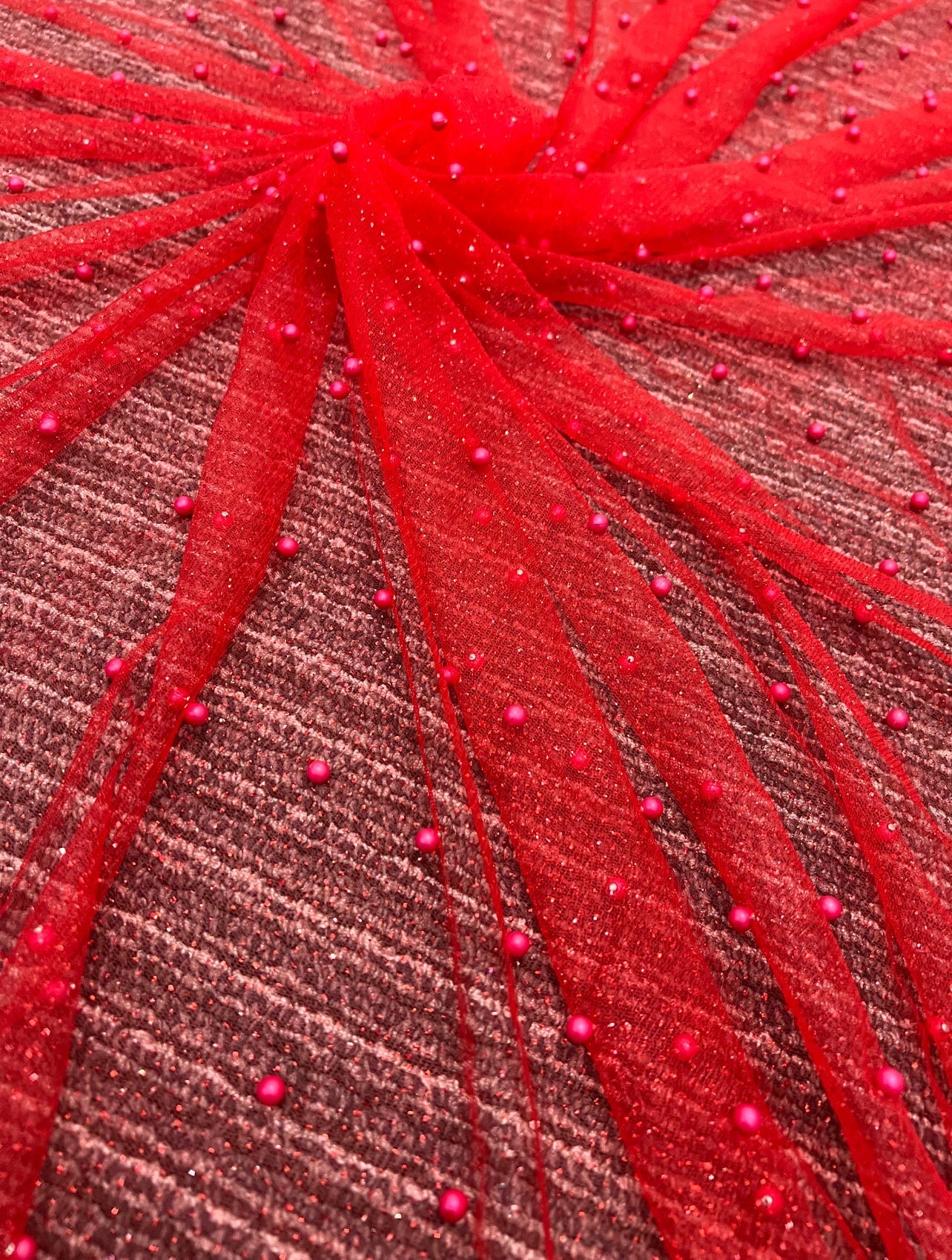 red Tulle Bead Pearl Lace Fabric, light red Pearl Beaded Tulle for Veil, dark red Beaded Pearl Tulle Lace Fabric by the yard, red pearl scattered tulle, Pearl Tulle Fabric for woman, Pearl Tulle Fabric for party wear, Pearl Tulle Fabric on discount,Pearl Tulle Fabric on sale