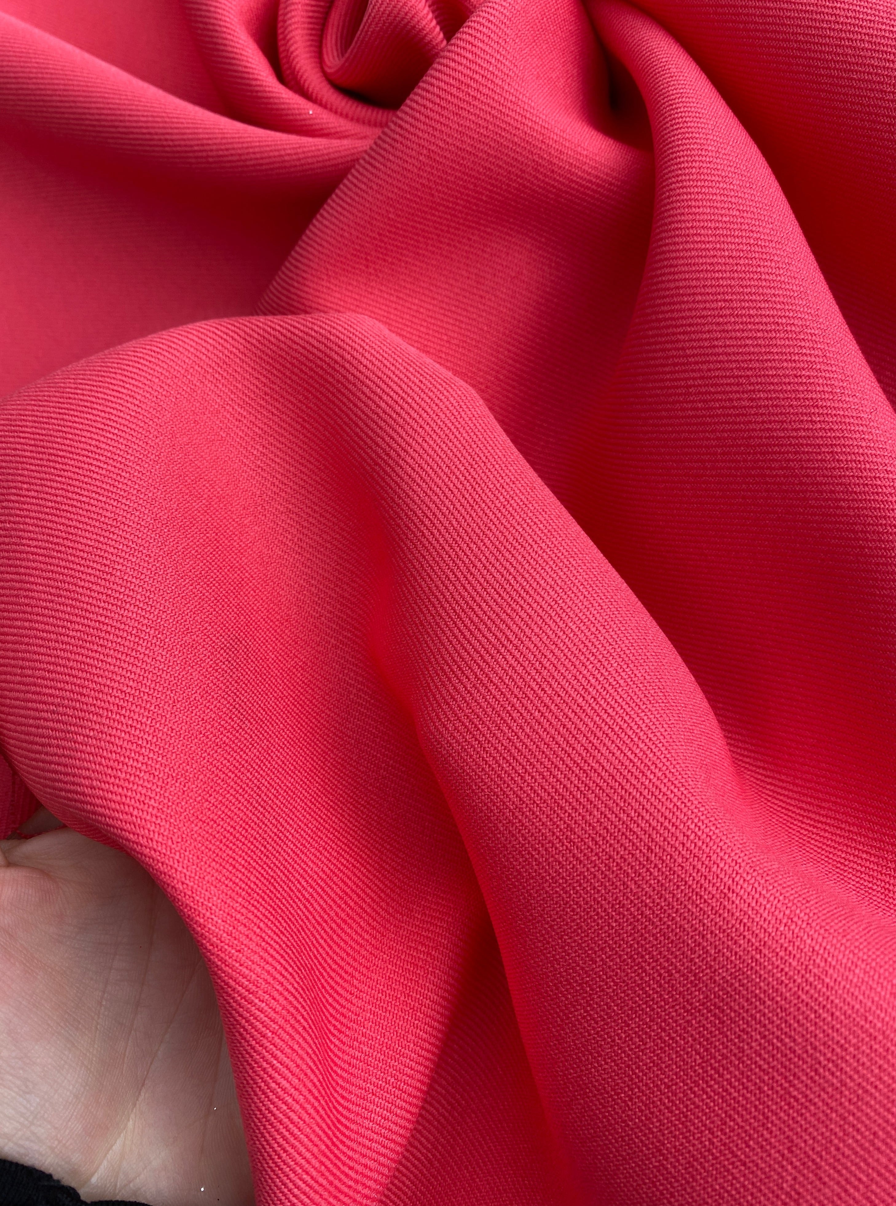 coral delaney gabardine, hot pink gabardine, pink gabardine, fuchsia gabardine, bright pink gabardine, gabardine material, kiki textiles, gabardine store in usa, twill gabardine, wrinkle free fabric, soft gabardine, solid color fabric, gabardine for suit, bridal fabric, gabardine material by yard, gabardine fabric