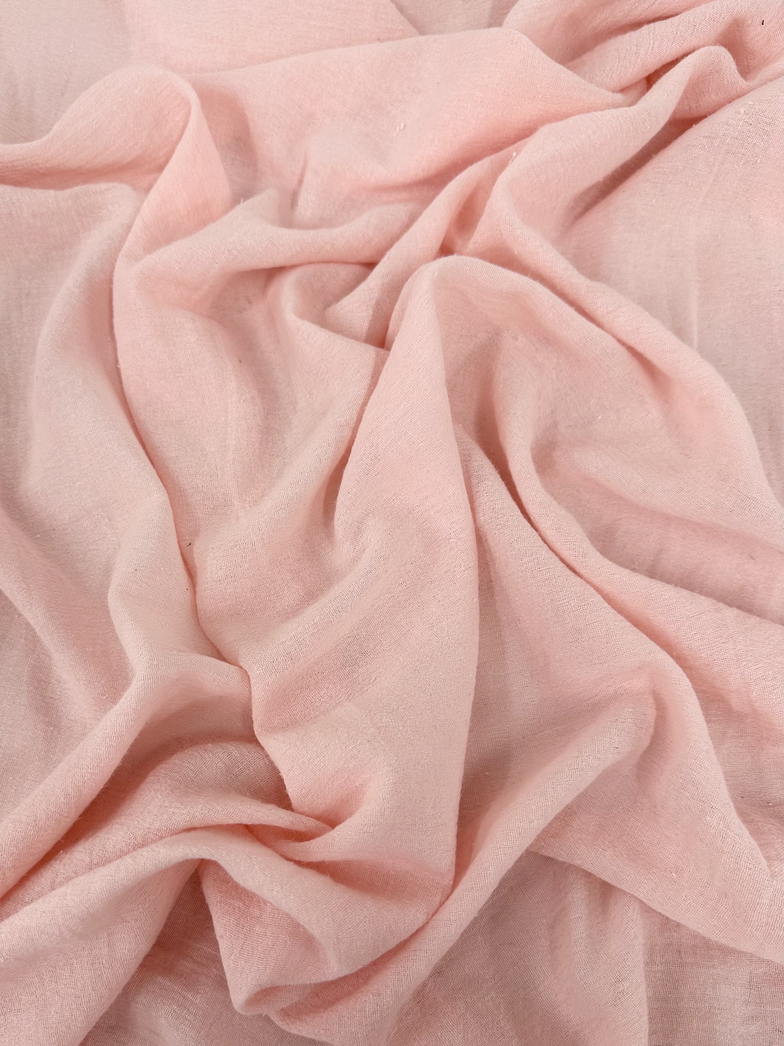 blush Crinkle Cotton Gauze, cotton gauze fabric, pink gauze fabric, light pink gauze, cotton for woman, double gauze cheap, coton gauze for bride, cotton gauze in low price