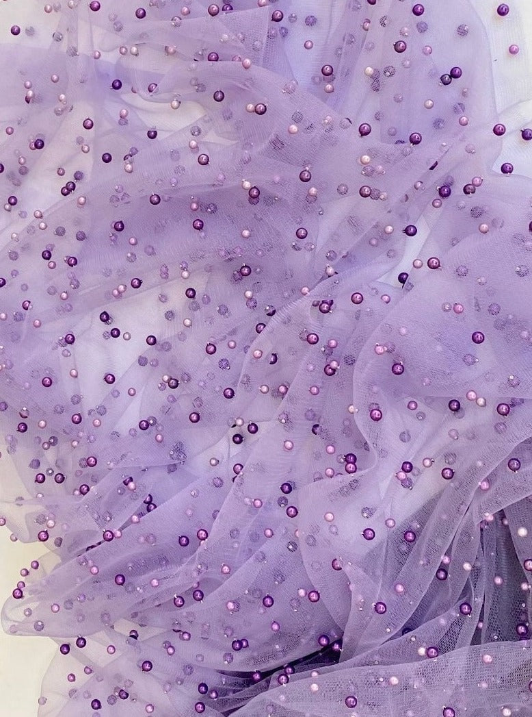 lavender Pearl Tulle, light purple pearl Tulle, purple pearl tulle, lavender Pearl Tulle for party wear, lavender Pearl Tulle for dress, Pearl Tulle for woman, Pearl Tulle for bride, Pearl Tulle on discount, Pearl Tulle on sale, premium Pearl Tulle, buy Pearl Tulle online