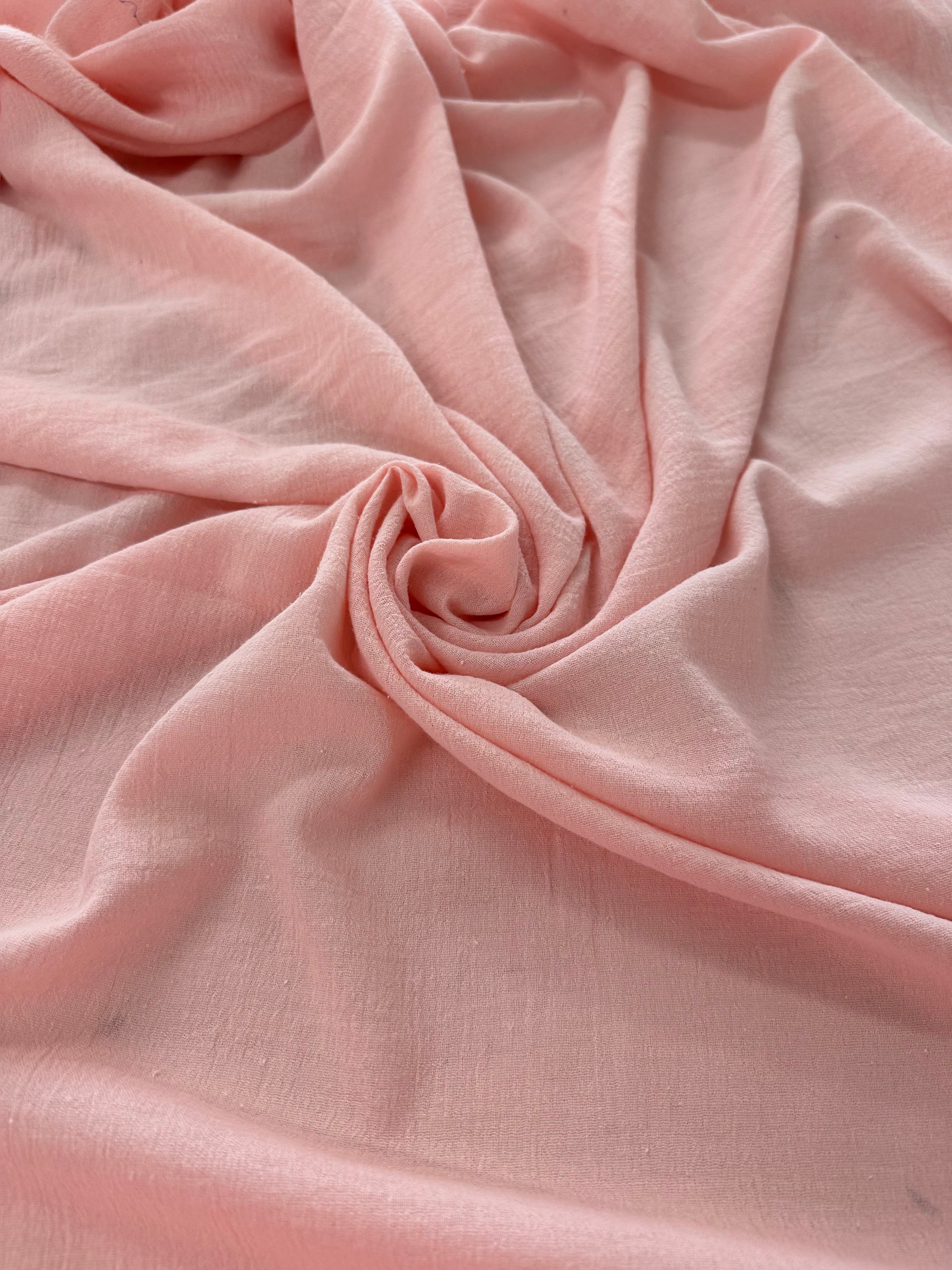 blush Crinkle Cotton Gauze, cotton gauze fabric, pink gauze fabric, light pink gauze, cotton for woman, double gauze cheap, coton gauze for bride, cotton gauze in low price