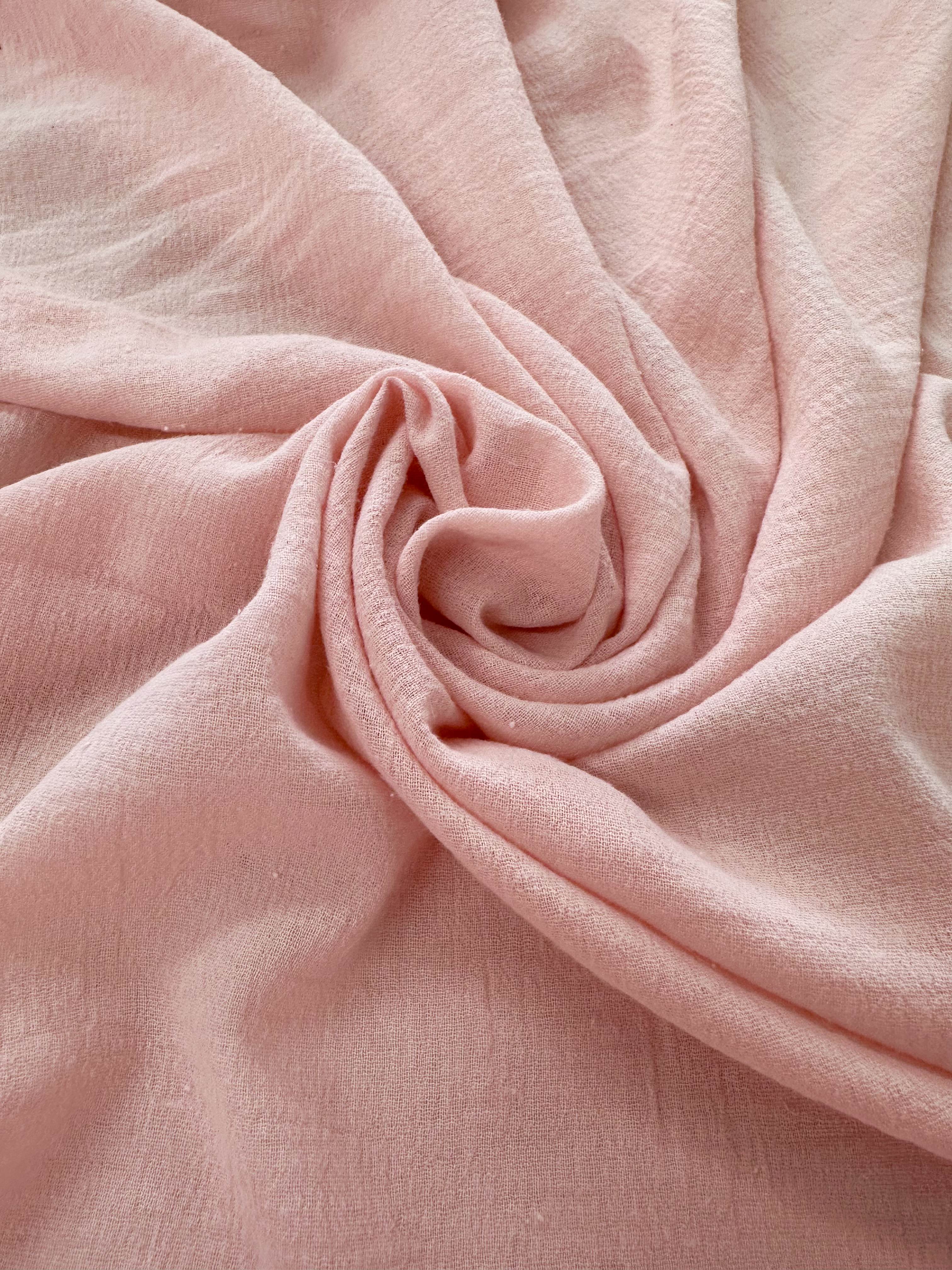 blush Crinkle Cotton Gauze, cotton gauze fabric, pink gauze fabric, light pink gauze, cotton for woman, double gauze cheap, coton gauze for bride, cotton gauze in low price