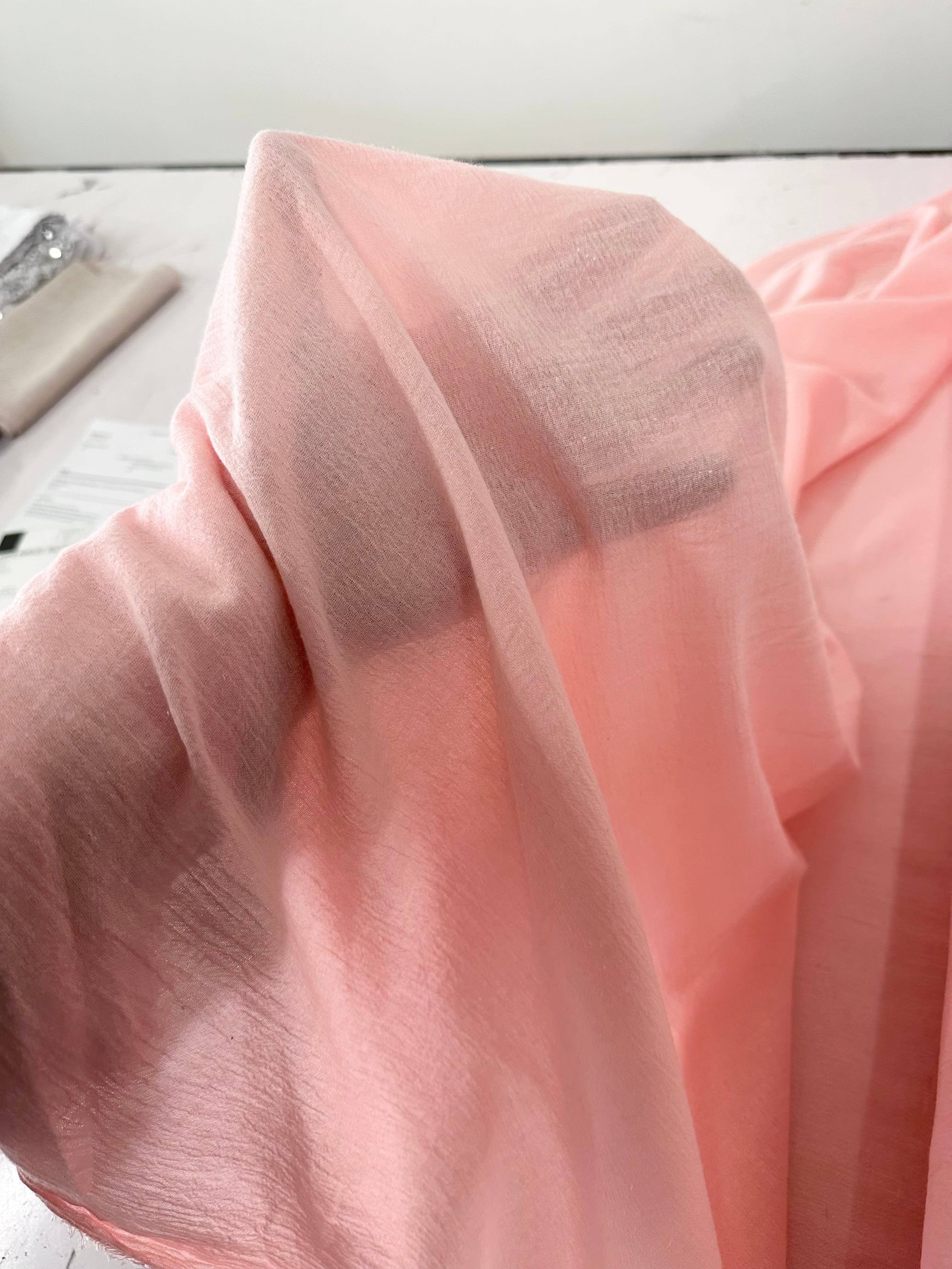 blush Crinkle Cotton Gauze, cotton gauze fabric, pink gauze fabric, light pink gauze, cotton for woman, double gauze cheap, coton gauze for bride, cotton gauze in low price