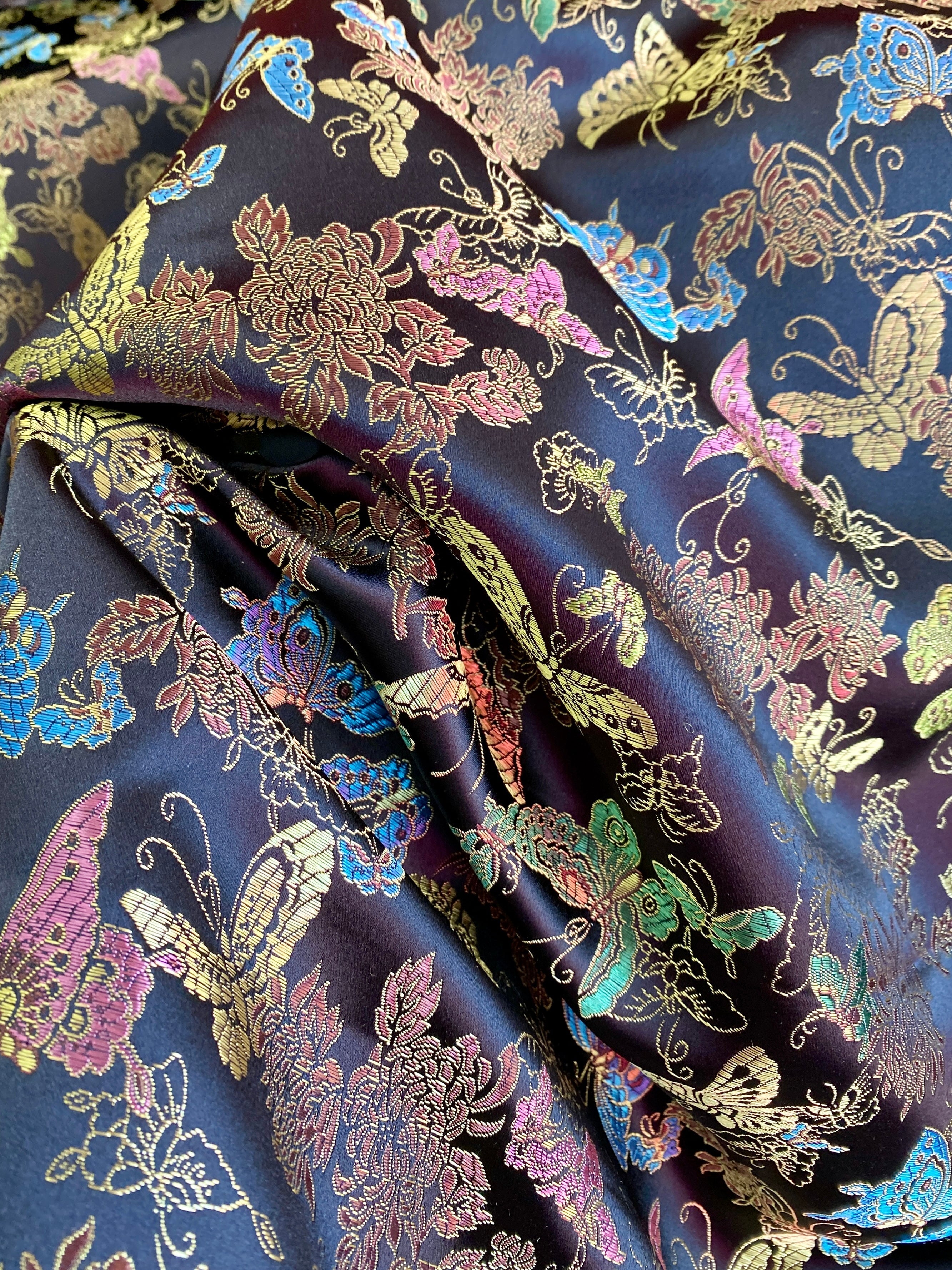  Black Multicolor Floral/Butterflies Print Brocade, Multicolor Floral Print Brocade, rainbow Floral Print Brocade, Floral Print Brocade for bride, Floral Print Brocade for woman, Floral Print Brocade on sale, Floral Print Brocade on discount, Floral Print Brocade in low price