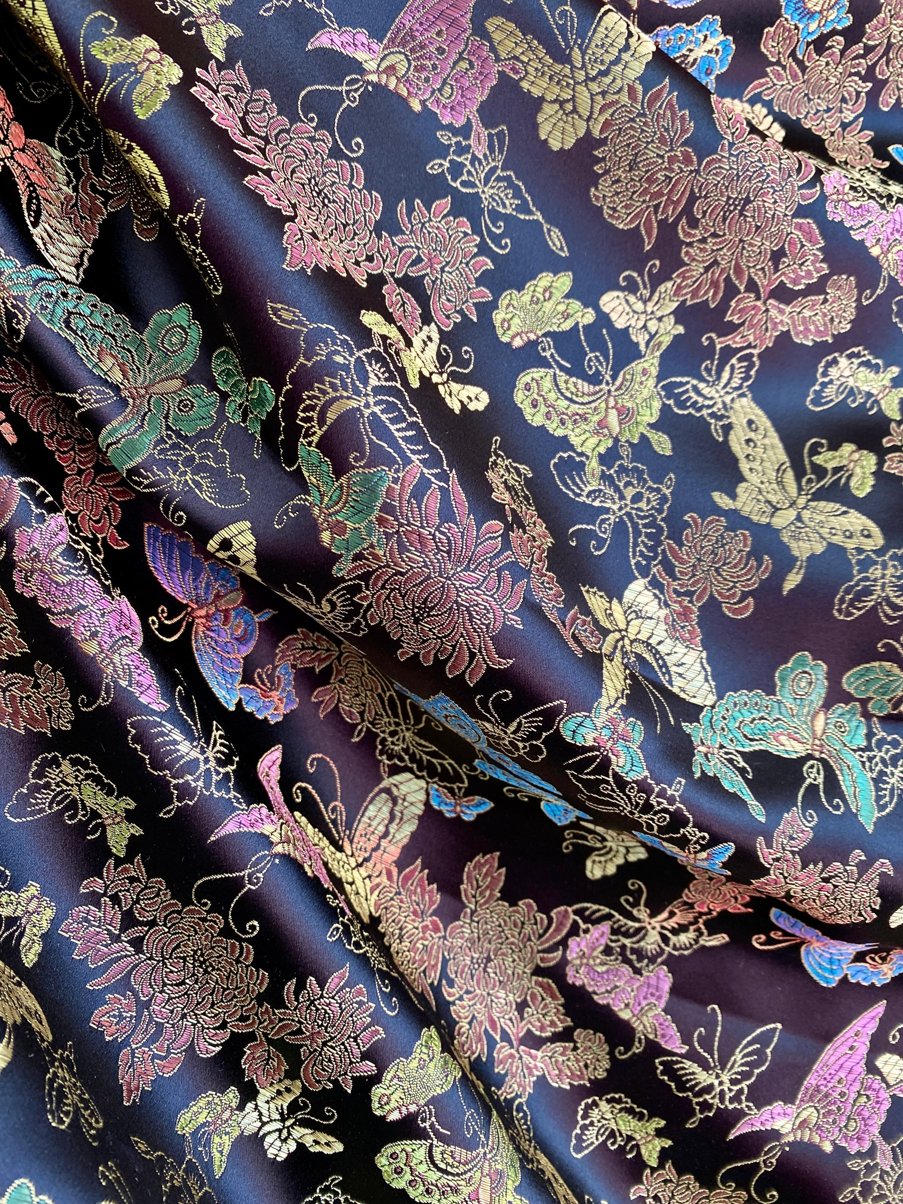  Black Multicolor Floral/Butterflies Print Brocade, Multicolor Floral Print Brocade, rainbow Floral Print Brocade, Floral Print Brocade for bride, Floral Print Brocade for woman, Floral Print Brocade on sale, Floral Print Brocade on discount, Floral Print Brocade in low price