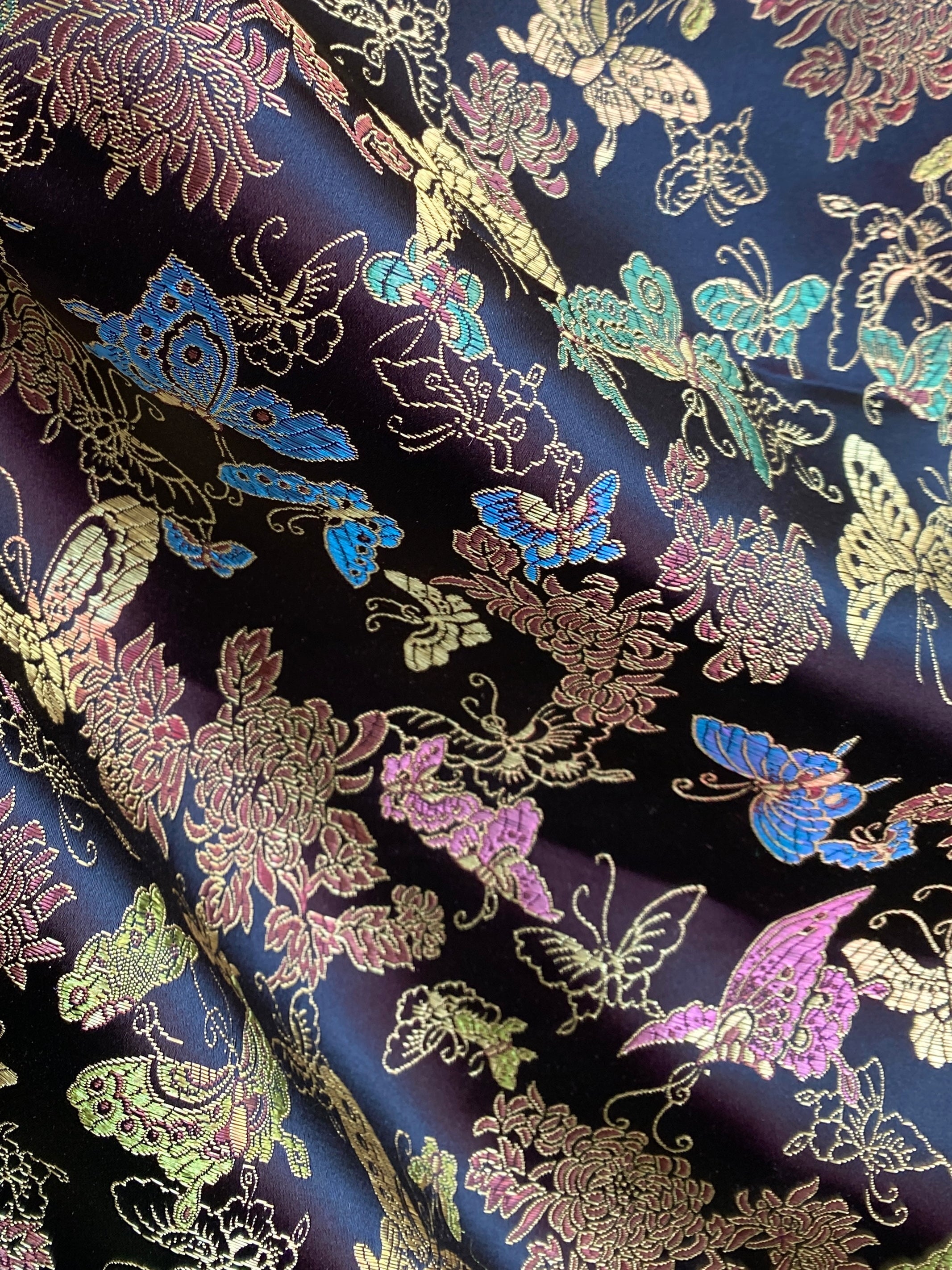  Black Multicolor Floral/Butterflies Print Brocade, Multicolor Floral Print Brocade, rainbow Floral Print Brocade, Floral Print Brocade for bride, Floral Print Brocade for woman, Floral Print Brocade on sale, Floral Print Brocade on discount, Floral Print Brocade in low price