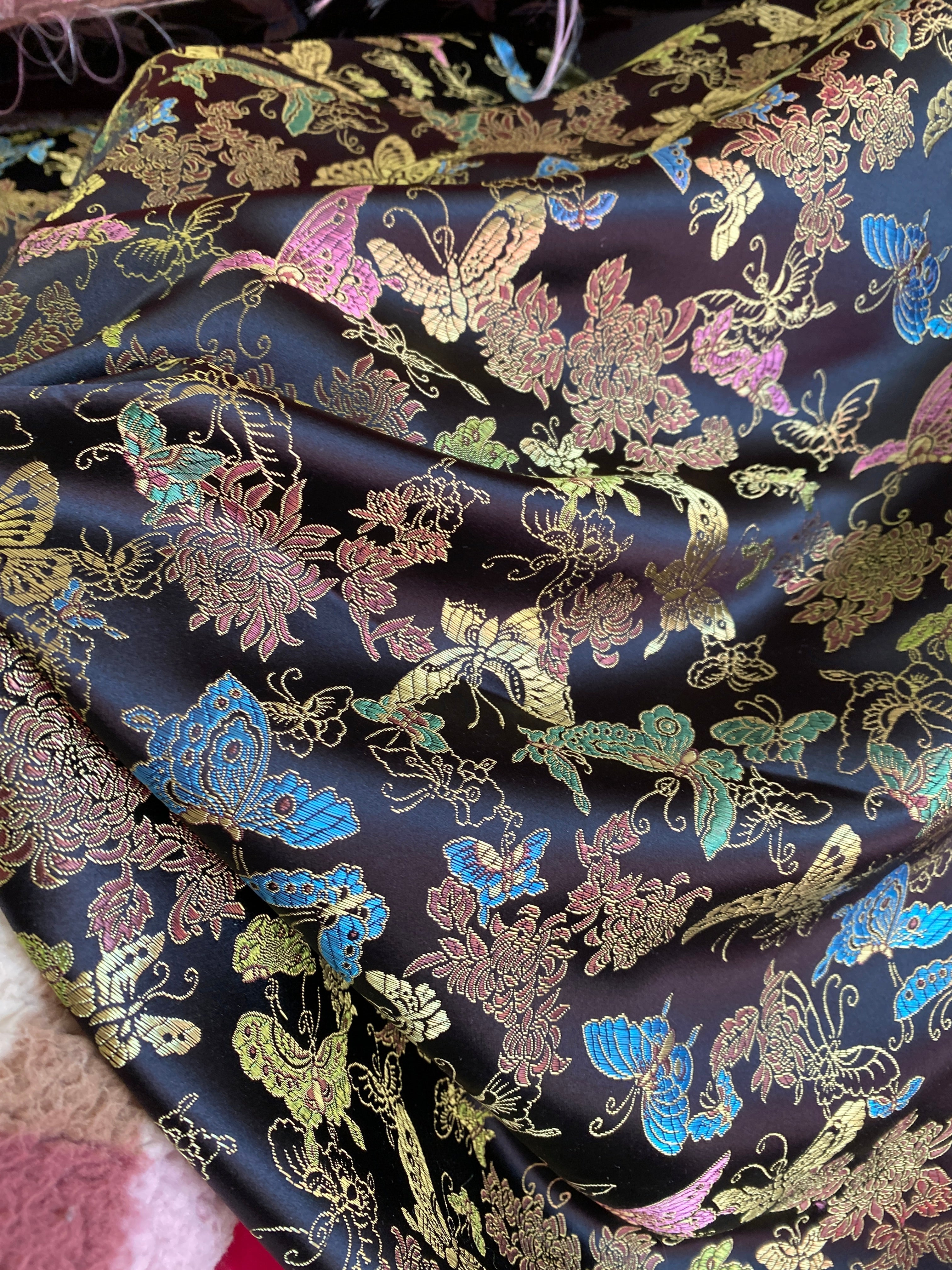  Black Multicolor Floral/Butterflies Print Brocade, Multicolor Floral Print Brocade, rainbow Floral Print Brocade, Floral Print Brocade for bride, Floral Print Brocade for woman, Floral Print Brocade on sale, Floral Print Brocade on discount, Floral Print Brocade in low price