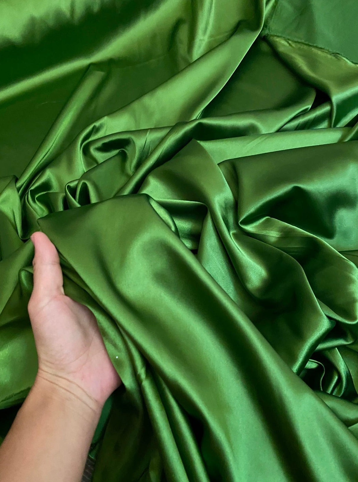 green stretch silk, emerald green silk charmeuse, bright green stretch silk charmeuse, green polyester silk, olive green silk fabric