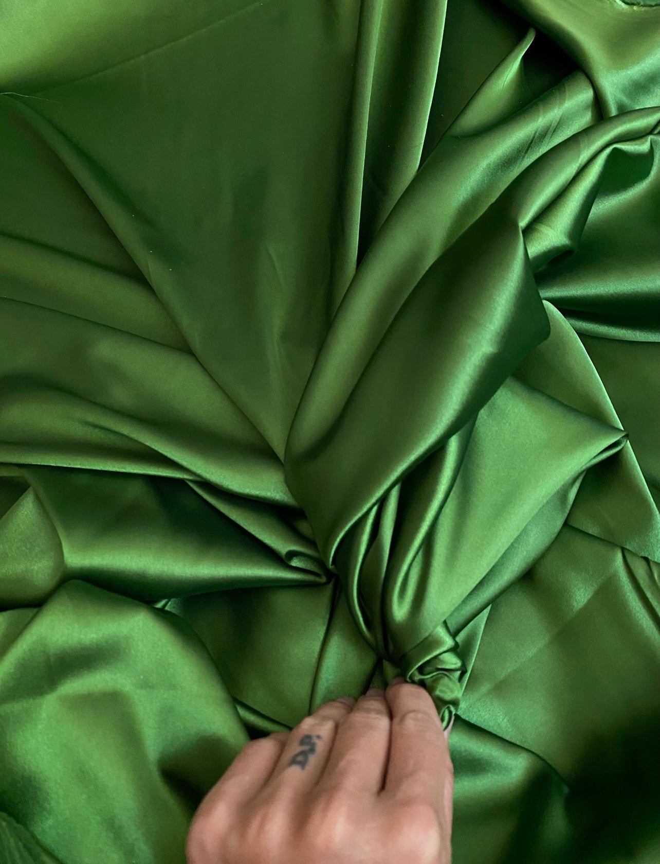 green stretch silk, emerald green silk charmeuse, bright green stretch silk charmeuse, green polyester silk, olive green silk fabric