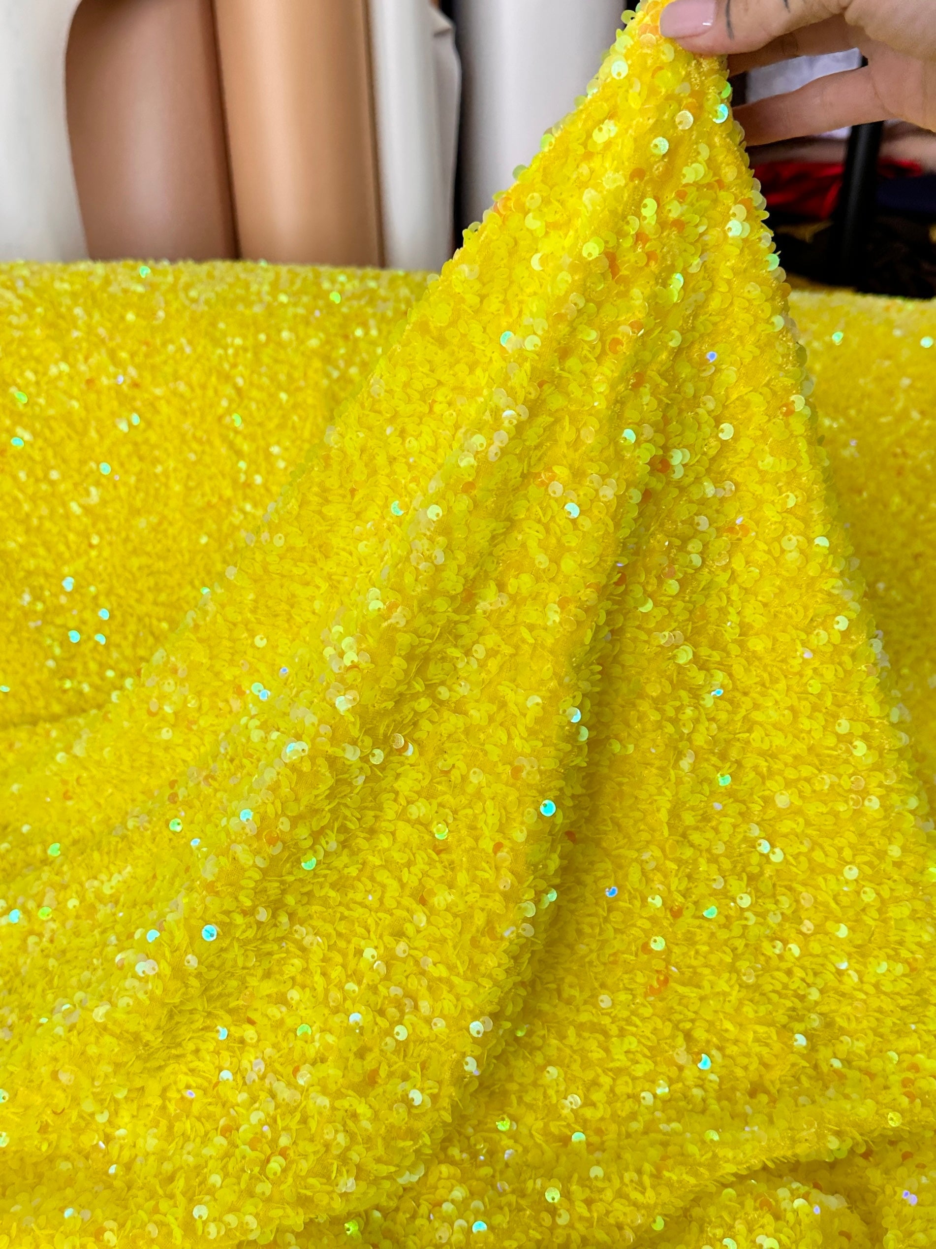 yellow sequin velvet, dark yellow sequin velvet, light yellow sequin velvet, lemon sequin velvet, yellow sequin velvet for woman, yellow sequin velvet for bride, sequin velvet on discount, sequin velvet on sale, cheap sequin velvet, sequin velvet for party wear, buy sequin velvet online