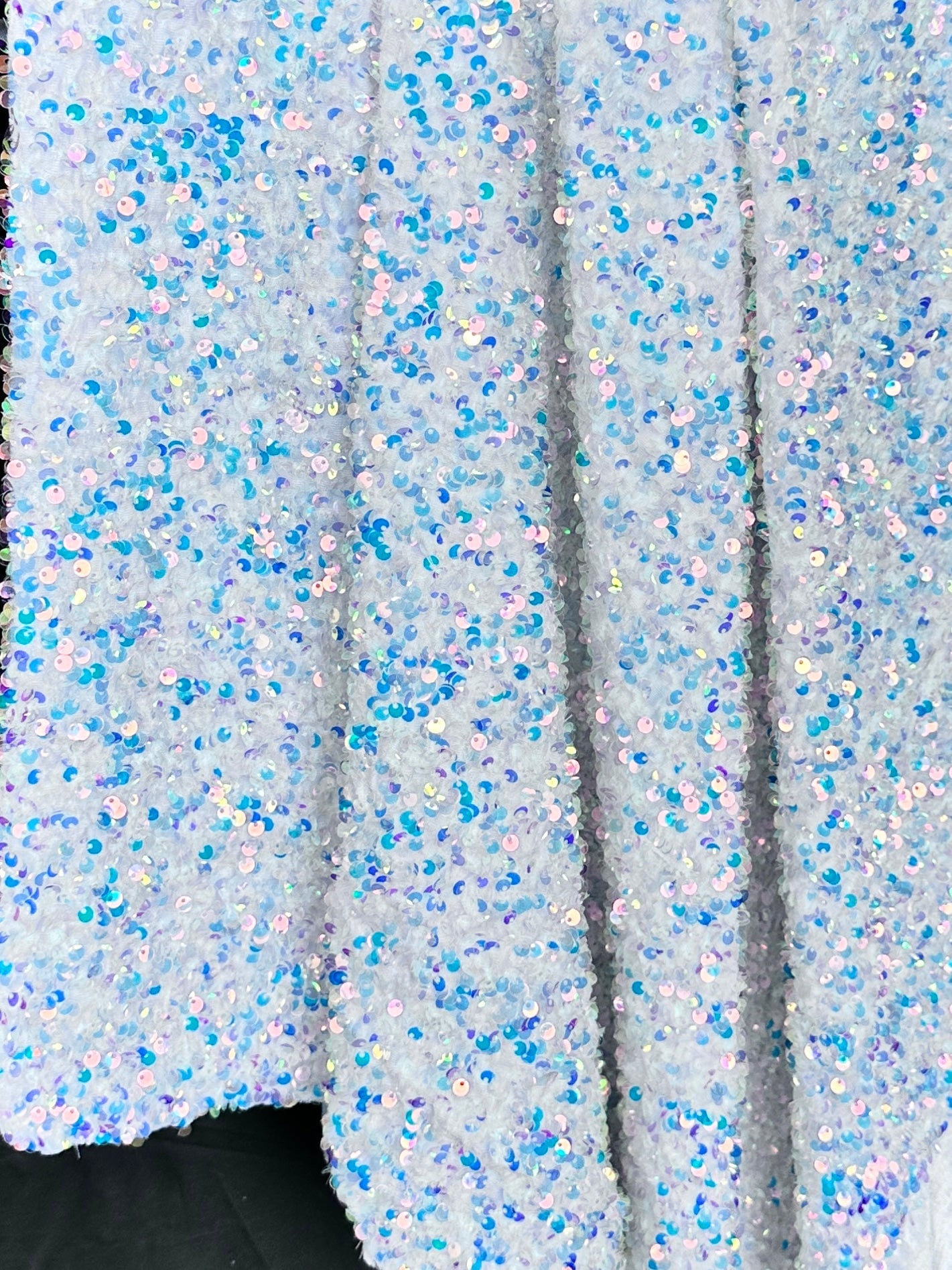  white Iridescent Sequin on Velvet, off white Iridescent Sequin on Velvet, bright white Iridescent Sequin on Velvet, milky white Iridescent Sequin on Velvet, white Iridescent Sequin on Velvet for woman, velvet cloth, whtie Iridescent Sequin on Velvet for bride, sequin stretch velvet, velvet for gown, stretch velvet, velvet fabric with sequin, solid velvet, sequin fabric for gown, 4 way stretch velvet