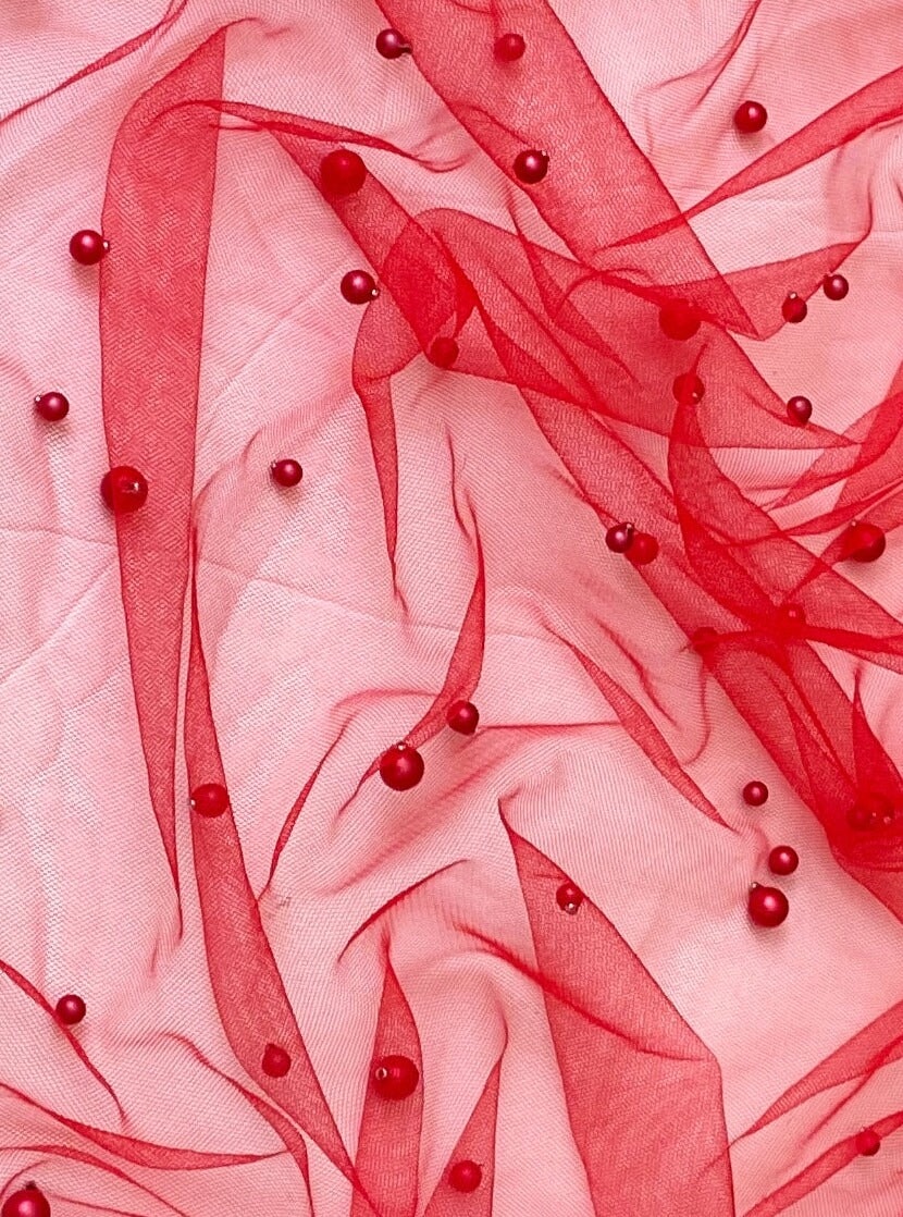 red glitter Pearl Tulle, dark red pearl Tulle, light red pearl tulle, chilli red Pearl Tulle for party wear, red Pearl Tulle for dress, Pearl Tulle for woman, Pearl Tulle for bride, Pearl Tulle on discount, Pearl Tulle on sale, premium Pearl Tulle, buy Pearl Tulle online