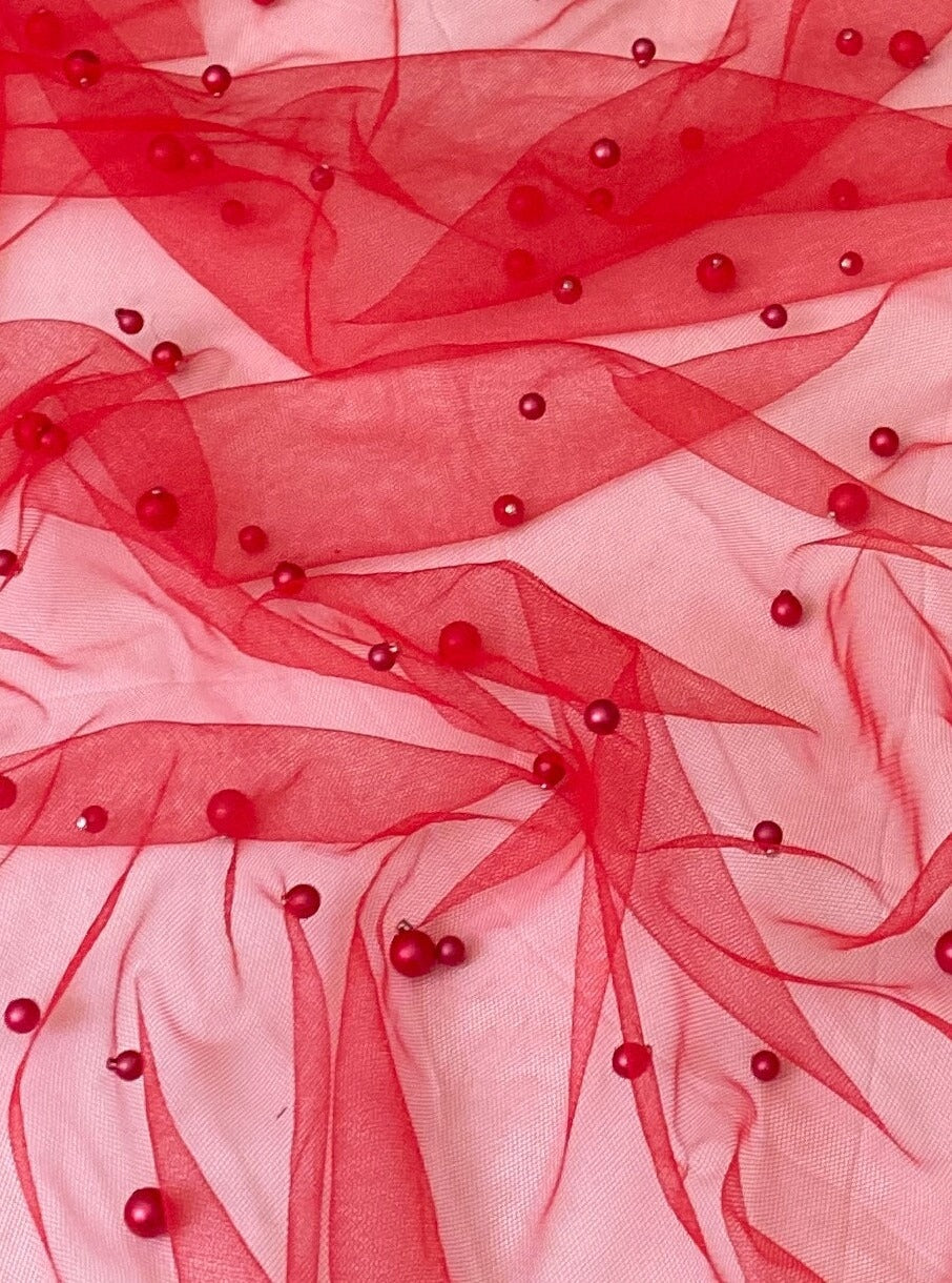 red glitter Pearl Tulle, dark red pearl Tulle, light red pearl tulle, chilli red Pearl Tulle for party wear, red Pearl Tulle for dress, Pearl Tulle for woman, Pearl Tulle for bride, Pearl Tulle on discount, Pearl Tulle on sale, premium Pearl Tulle, buy Pearl Tulle online