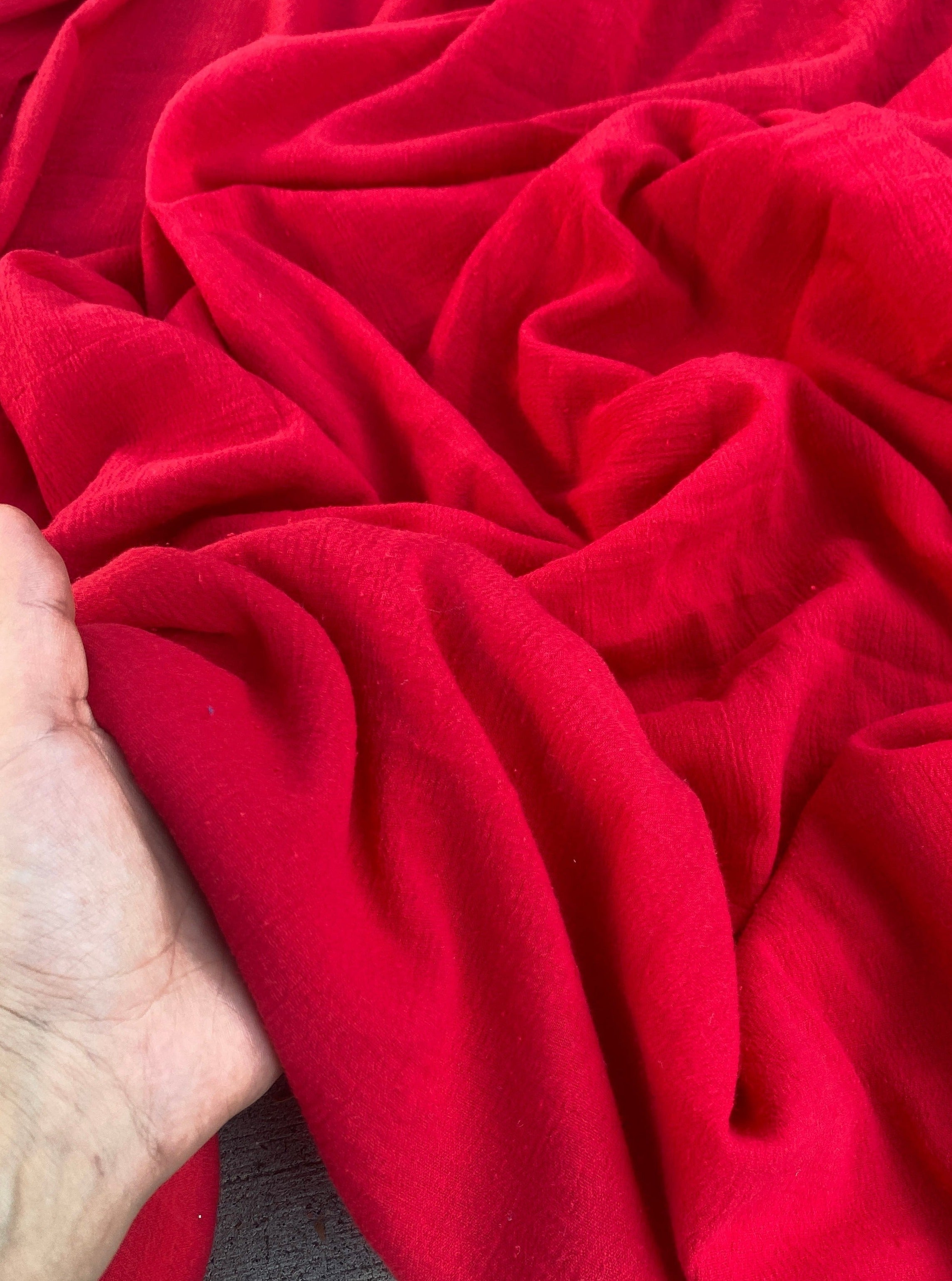 red gauze fabric, red cotton gauze fabric, red cotton fabric, red crinkle gauze. red textured gauze fabric, fabric for swaddles fabric for baby, baby fabric red, red natural fabric