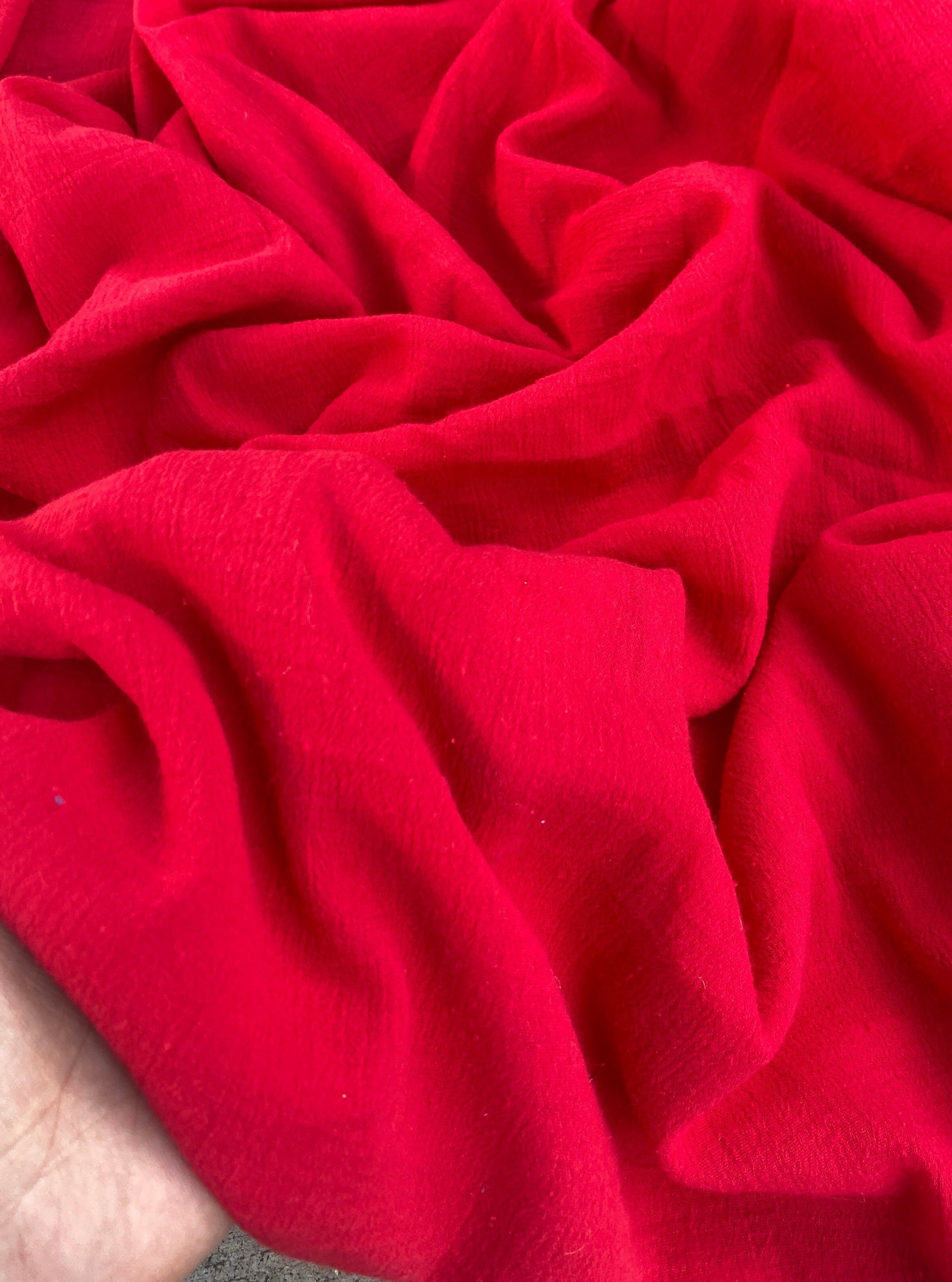 red gauze fabric, red cotton gauze fabric, red cotton fabric, red crinkle gauze. red textured gauze fabric, fabric for swaddles fabric for baby, baby fabric red, red natural fabric