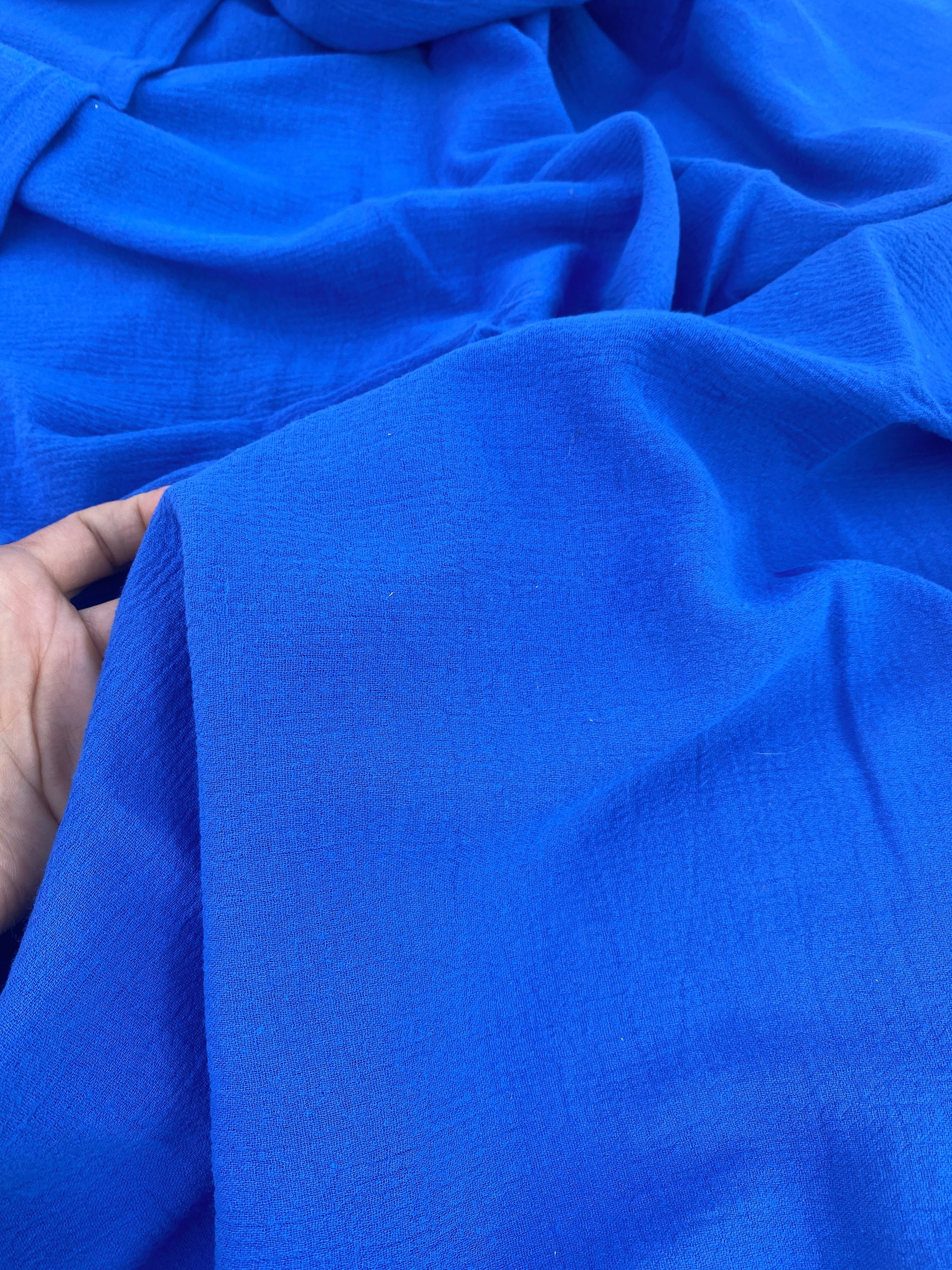 royal blue cotton gauze, cotton gauze fabric, blue gauze fabric, electric blue gauze, royal blue cotton by the yard, double gauze royal blue