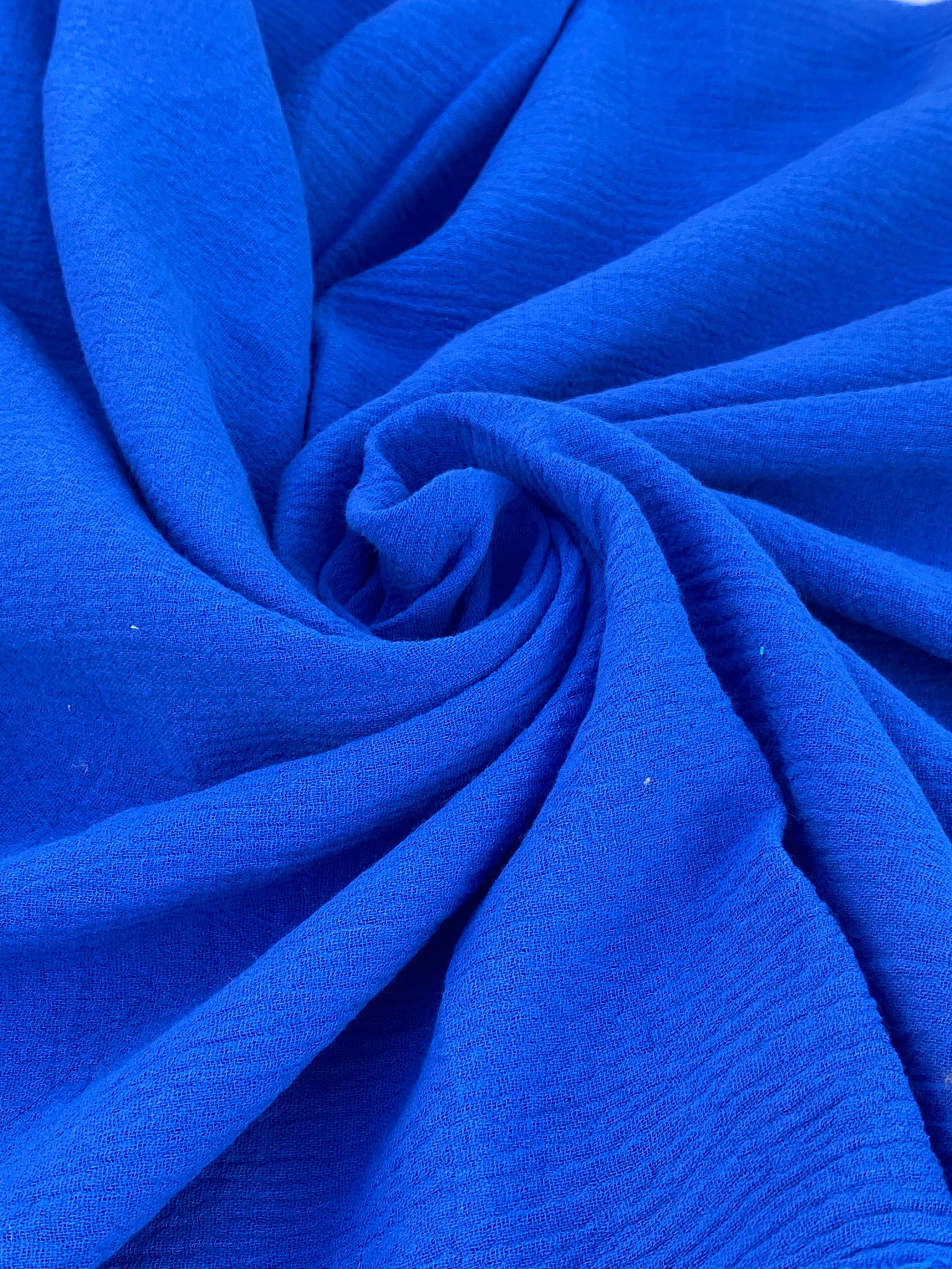 royal blue cotton gauze, cotton gauze fabric, blue gauze fabric, electric blue gauze, royal blue cotton by the yard, double gauze royal blue