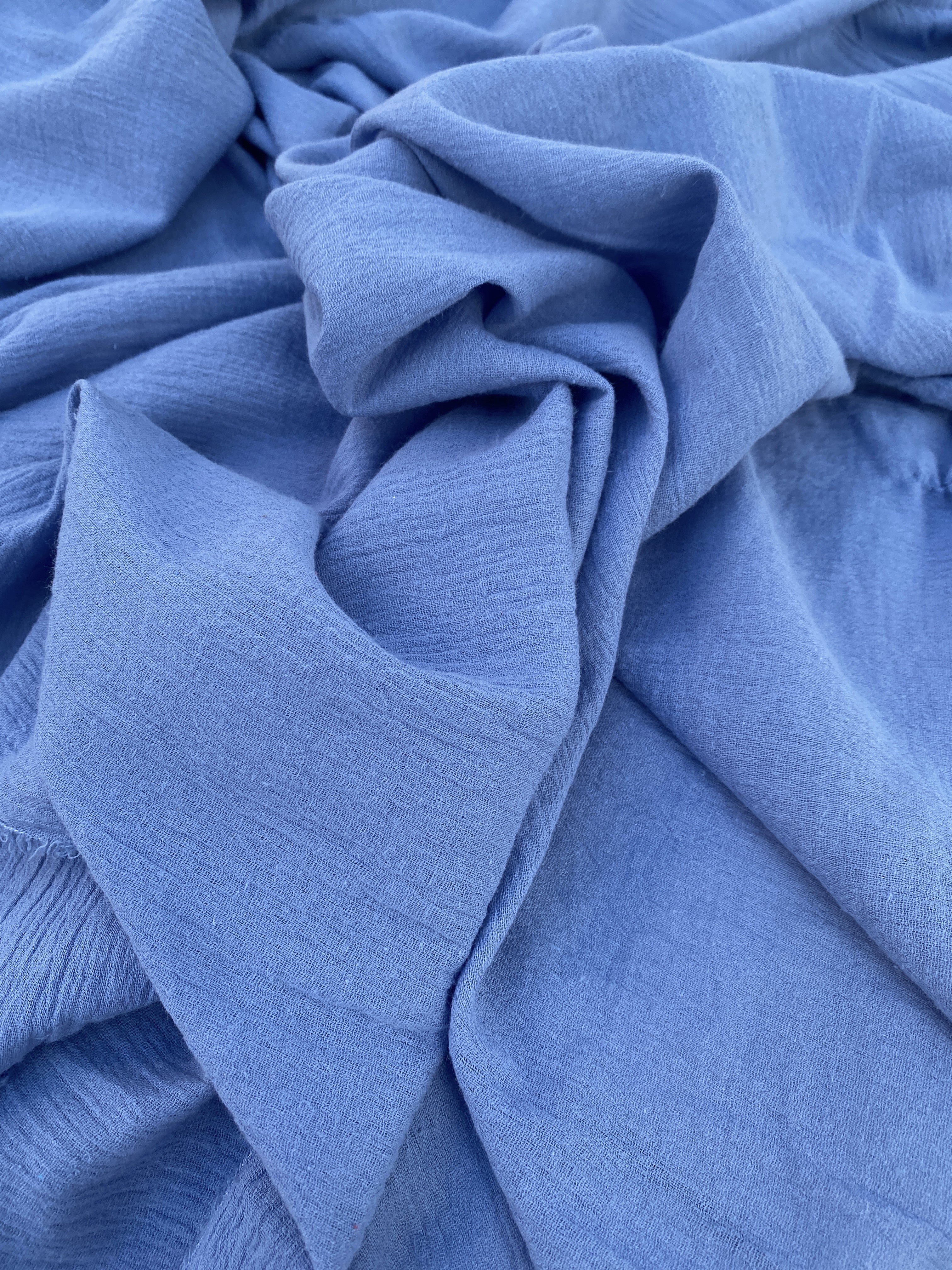 Denim Blue Muslin Crinkle Gauze Fabric, Dusty Blue Cotton Gauze Swaddle Fabric, Fabric for Babies, Swaddle, dresses, Blue Cheesecloth Fabric