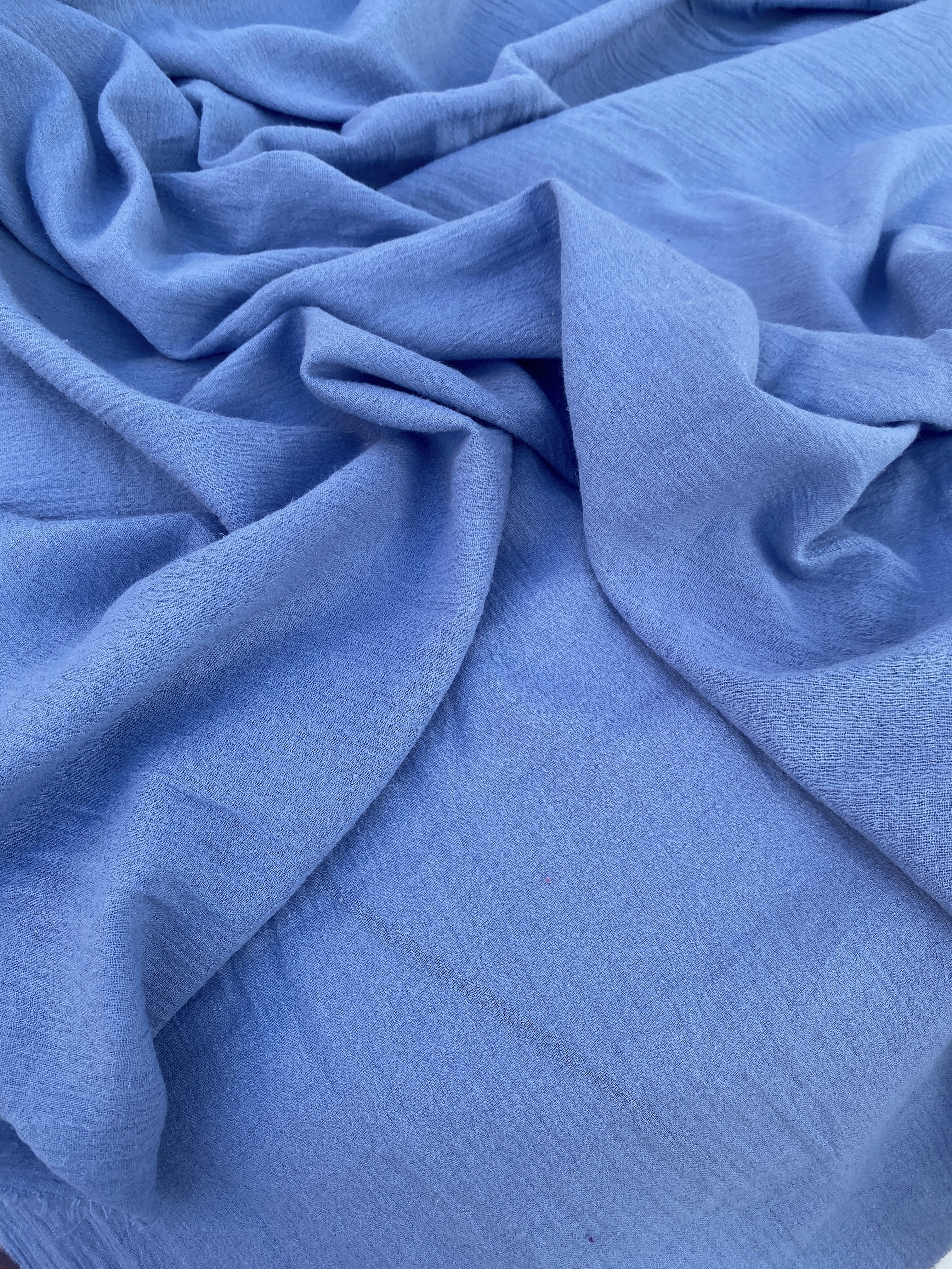 Denim Blue Muslin Crinkle Gauze Fabric, Dusty Blue Cotton Gauze Swaddle Fabric, Fabric for Babies, Swaddle, dresses, Blue Cheesecloth Fabric
