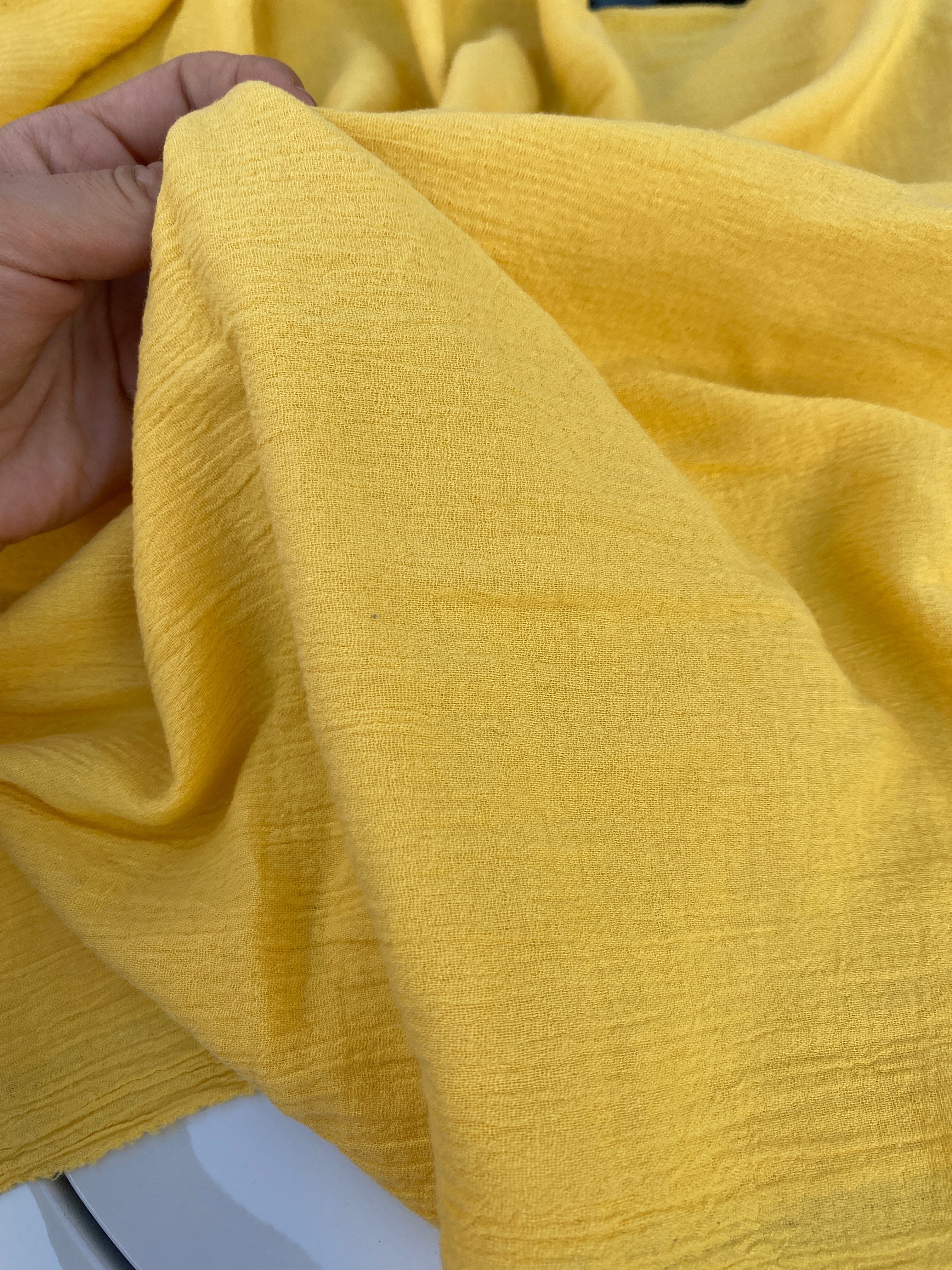 yellow Crinkle Cotton Gauze, cotton gauze fabric, dark yellow gauze fabric, light yellow gauze, cotton for woman, double gauze cheap, coton gauze for bride, cotton gauze in low price