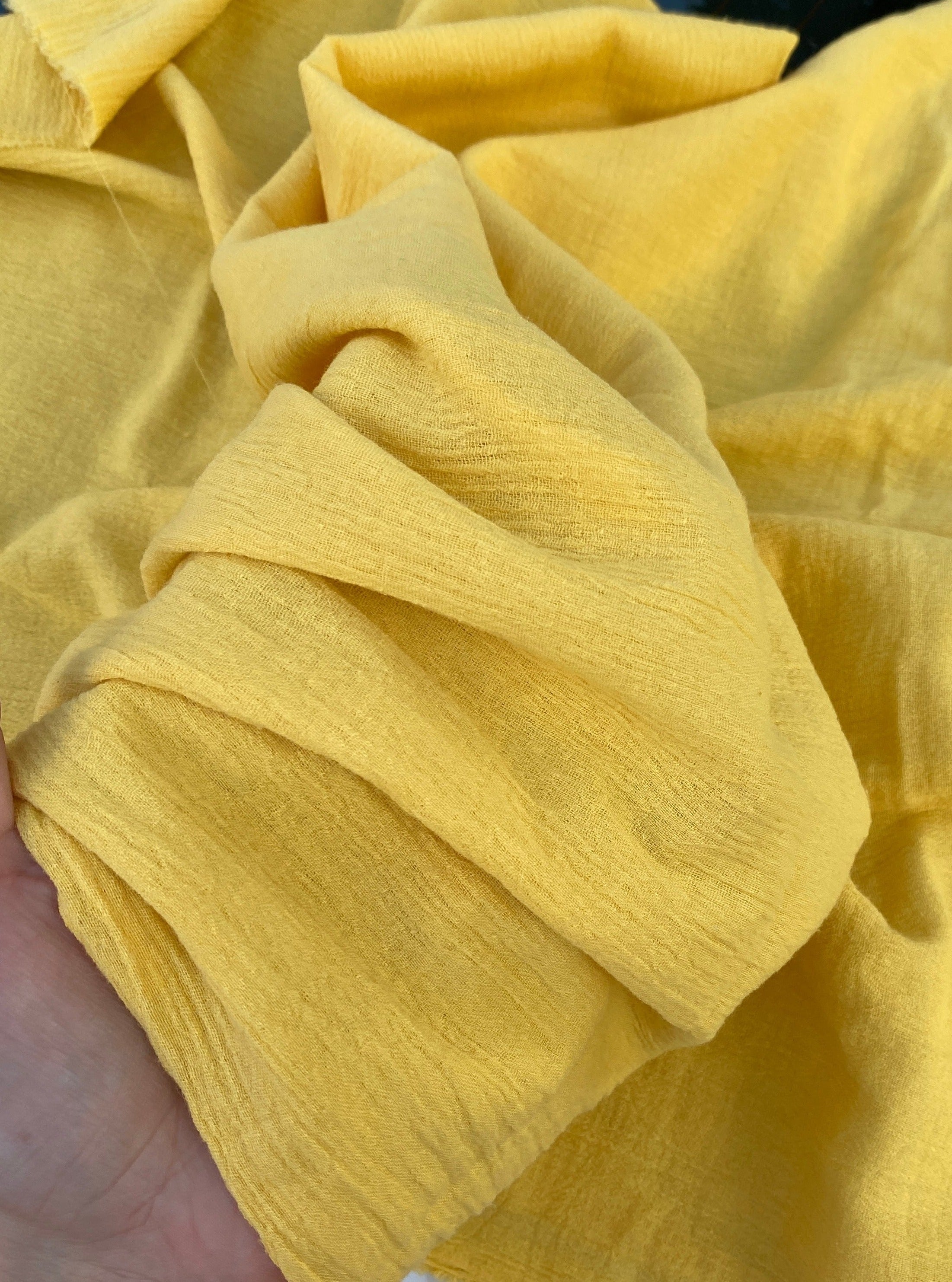 yellow Crinkle Cotton Gauze, cotton gauze fabric, dark yellow gauze fabric, light yellow gauze, cotton for woman, double gauze cheap, coton gauze for bride, cotton gauze in low price