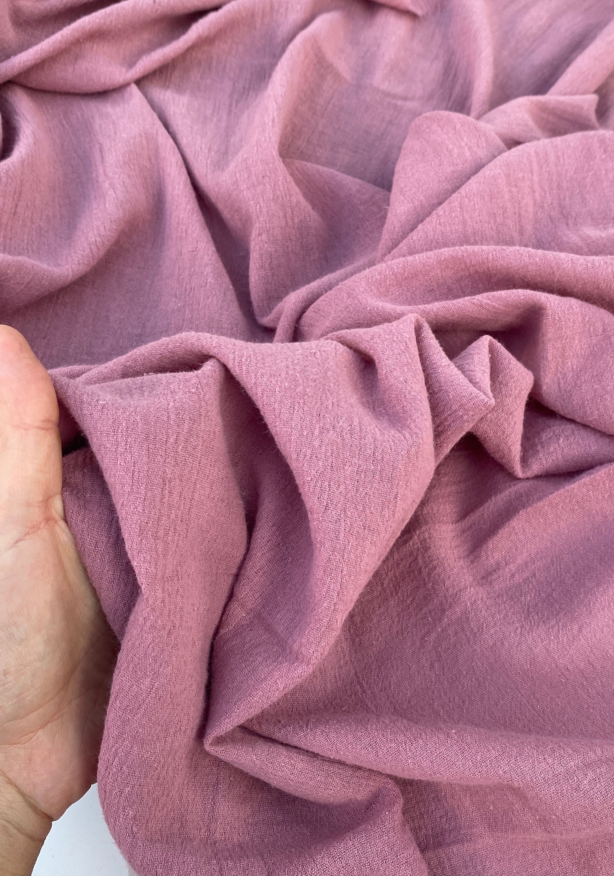 mauve cotton gauze, mauve crinkle gauze, blush cotton gauze, textured gauze fabric, double gauze fabric, fabric for baby, baby fabric, gauze material, gauze by the yard, cheap cotton gauze, baby photoshoot fabric