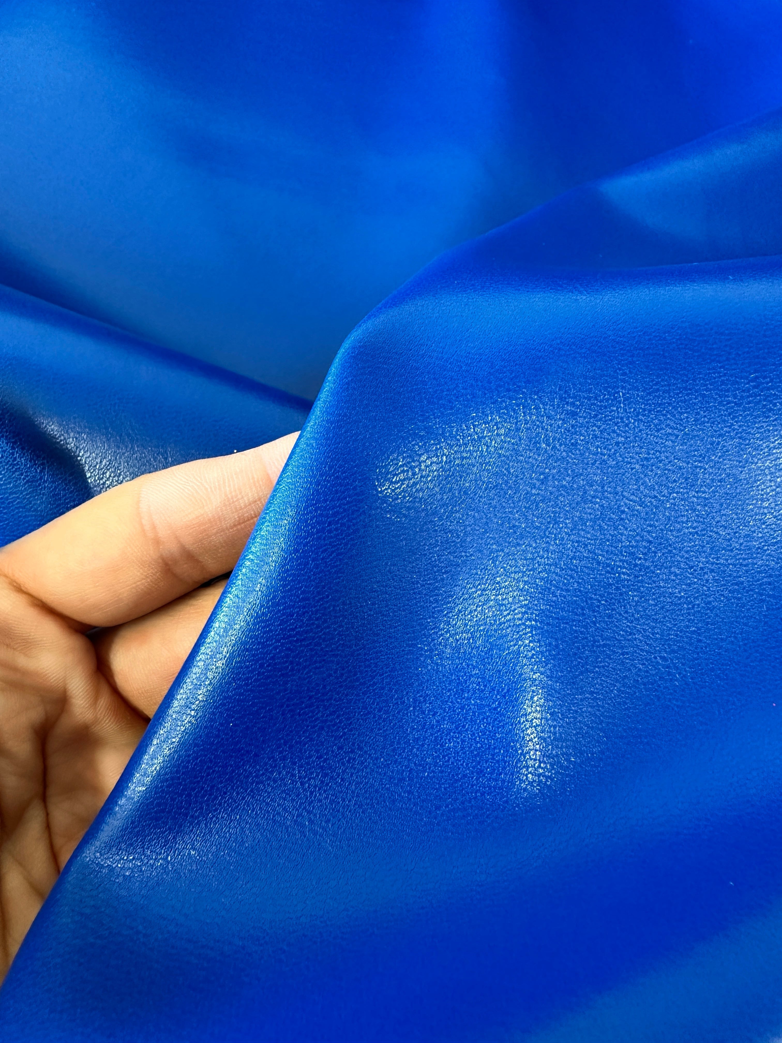 royal blue Faux Leather, light blue faux leather, blue faux leather, dark blue faux leather for woman, faux leather for costumes, faux leather for home decor, 2 way stretch faux leather, leather for blazers, cheap leather, discounted leather, leather on sale