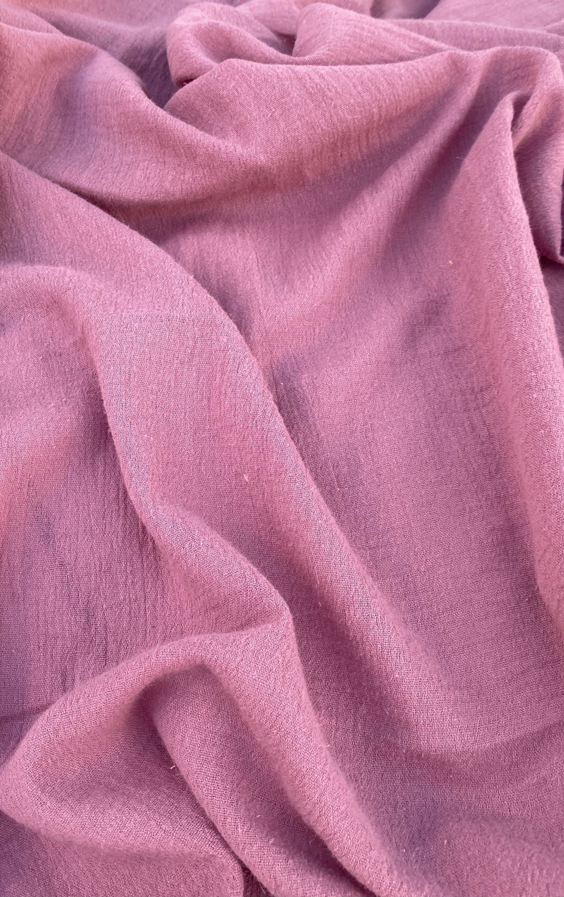 mauve cotton gauze, mauve crinkle gauze, blush cotton gauze, textured gauze fabric, double gauze fabric, fabric for baby, baby fabric, gauze material, gauze by the yard, cheap cotton gauze, baby photoshoot fabric