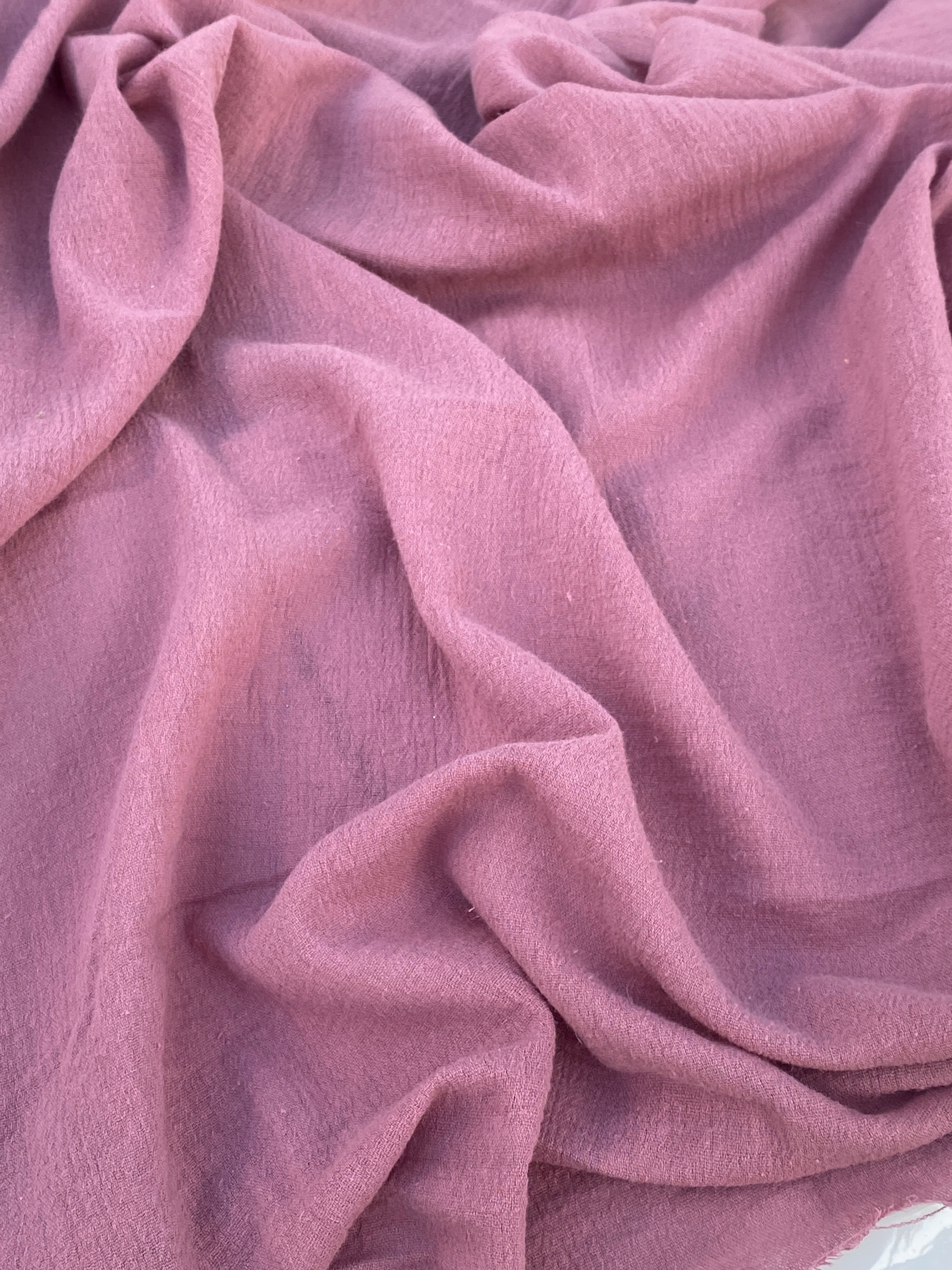 mauve cotton gauze, mauve crinkle gauze, blush cotton gauze, textured gauze fabric, double gauze fabric, fabric for baby, baby fabric, gauze material, gauze by the yard, cheap cotton gauze, baby photoshoot fabric