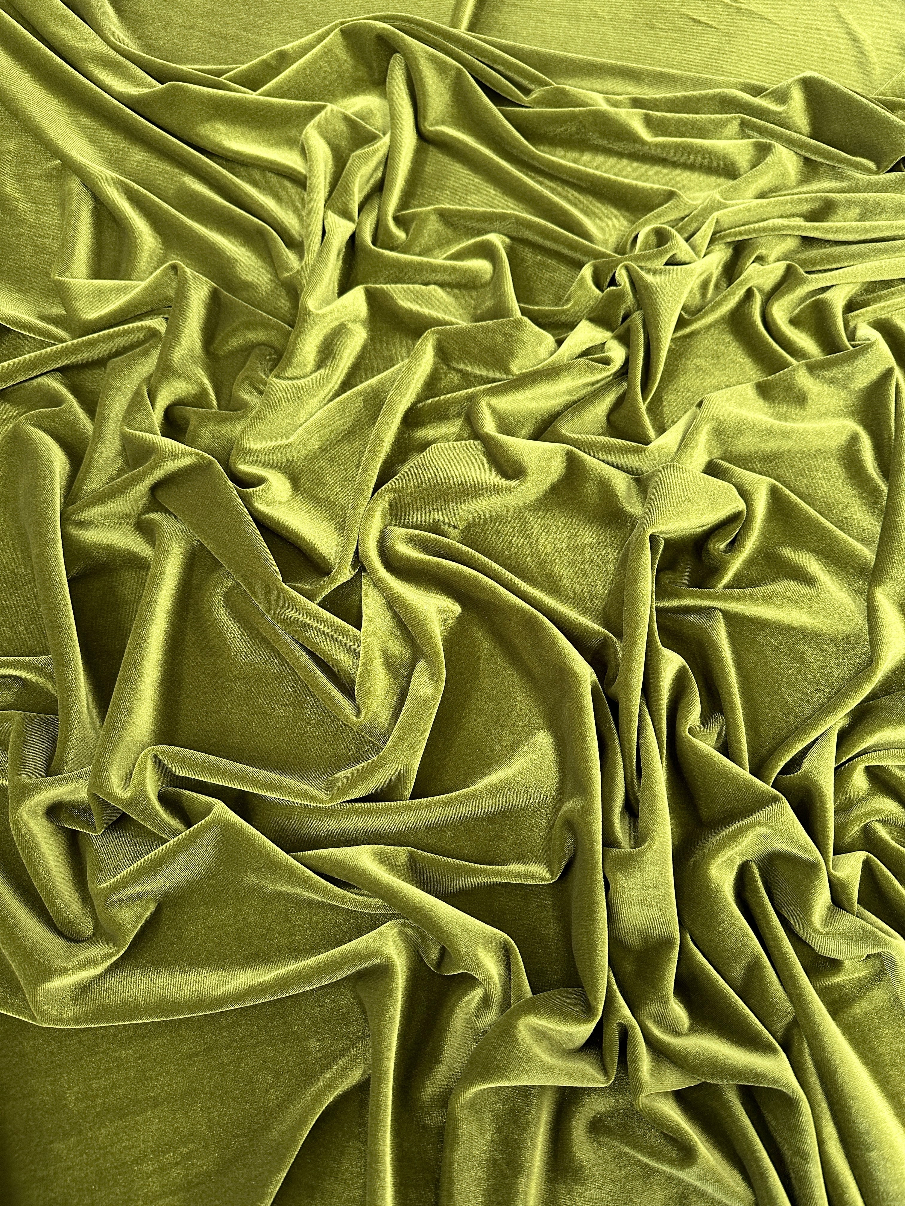 Olive stretch velvet, olive stretch velvet for gown, olive velvet for wedding, olive stretch pure velvet, mint stretch velvet for brides, green stretch fancy velvet, green color velvet for dress, olive green color stretch expensive velvet