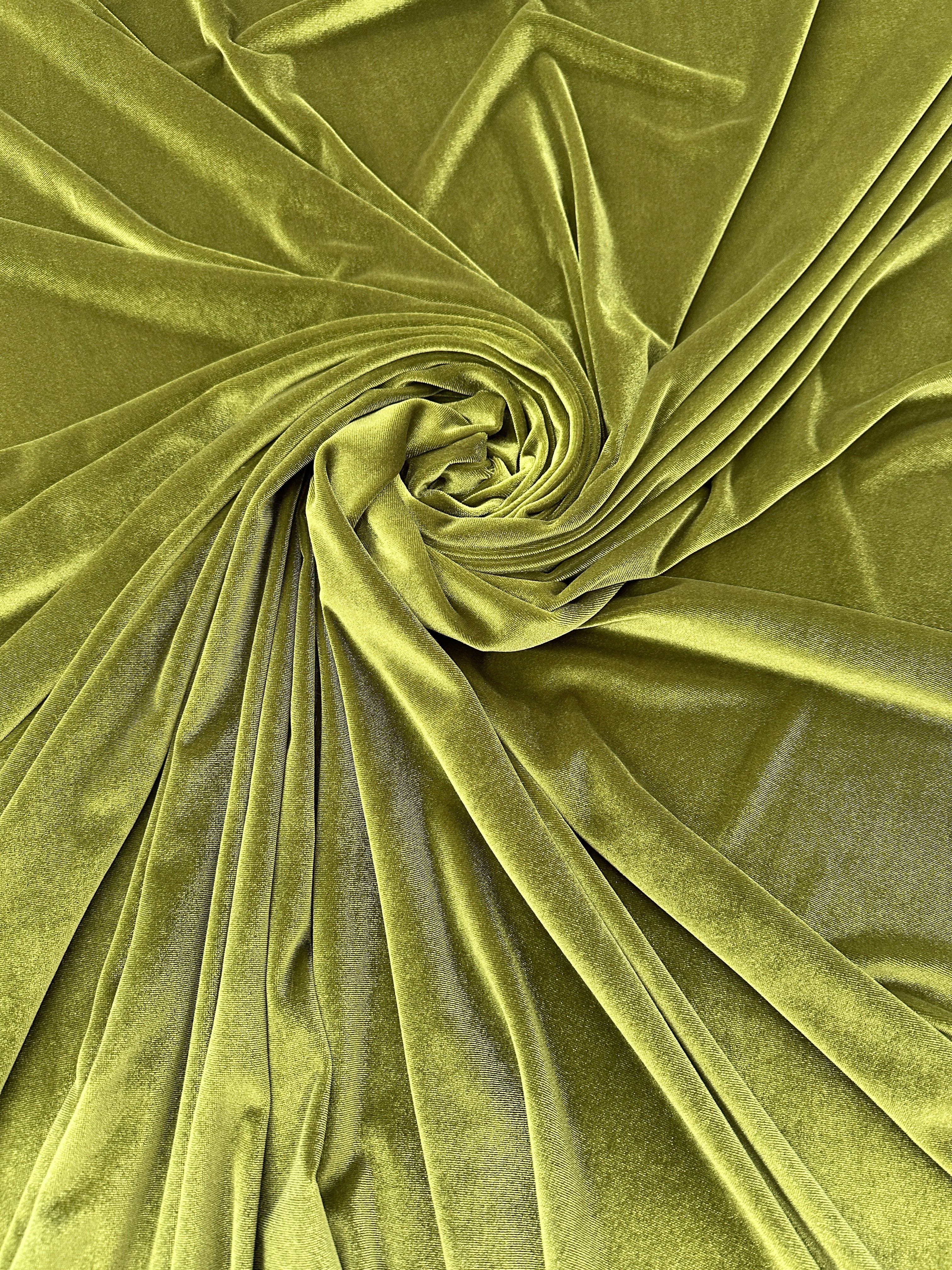 Olive stretch velvet, olive stretch velvet for gown, olive velvet for wedding, olive stretch pure velvet, mint stretch velvet for brides, green stretch fancy velvet, green color velvet for dress, olive green color stretch expensive velvet